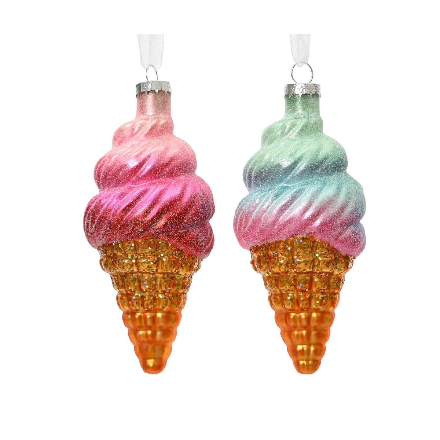 Декор Мороженое стекло розовое/голубое 12х6см 2 в ассорт