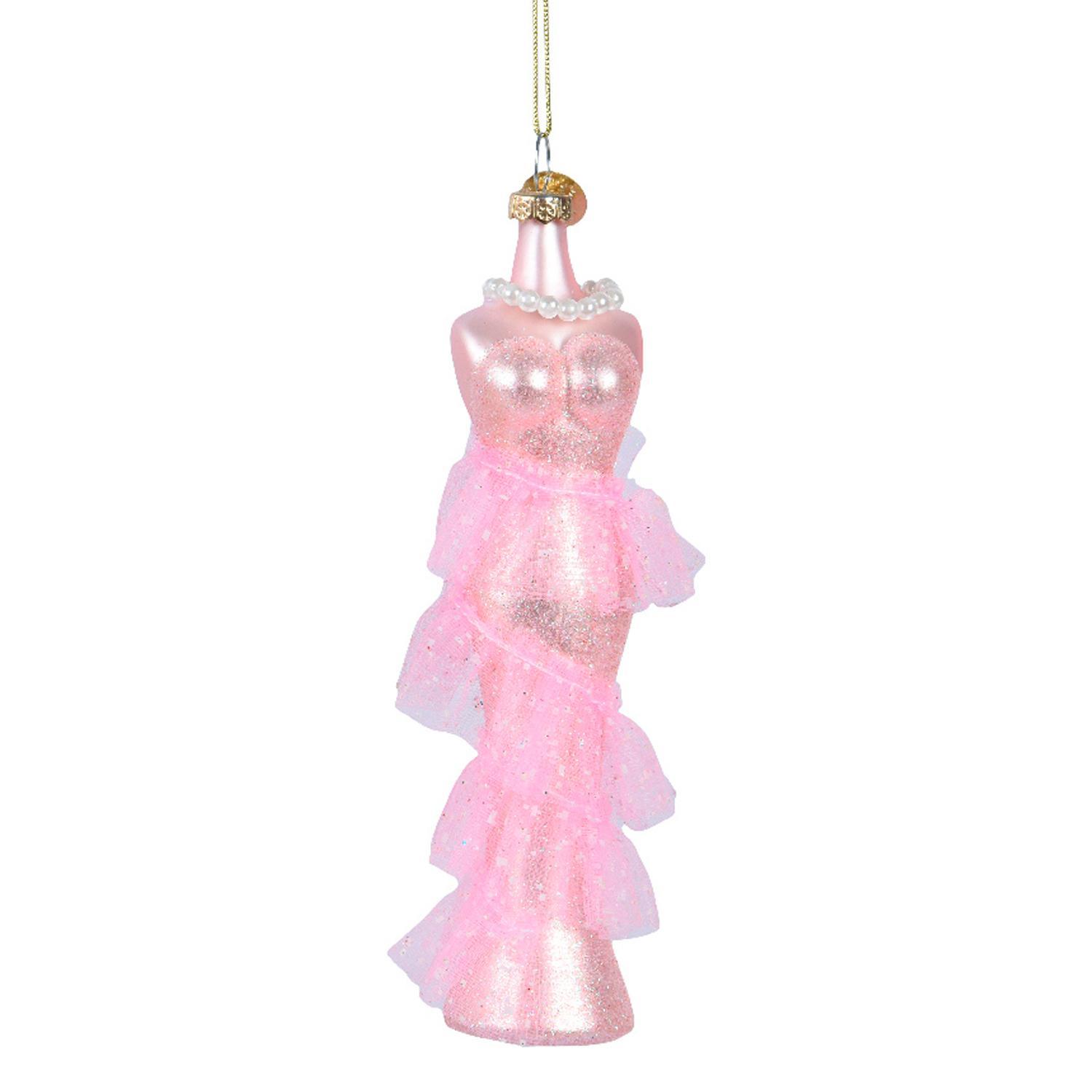 Декор Платье вечернее стекло розовое d3,5х16см