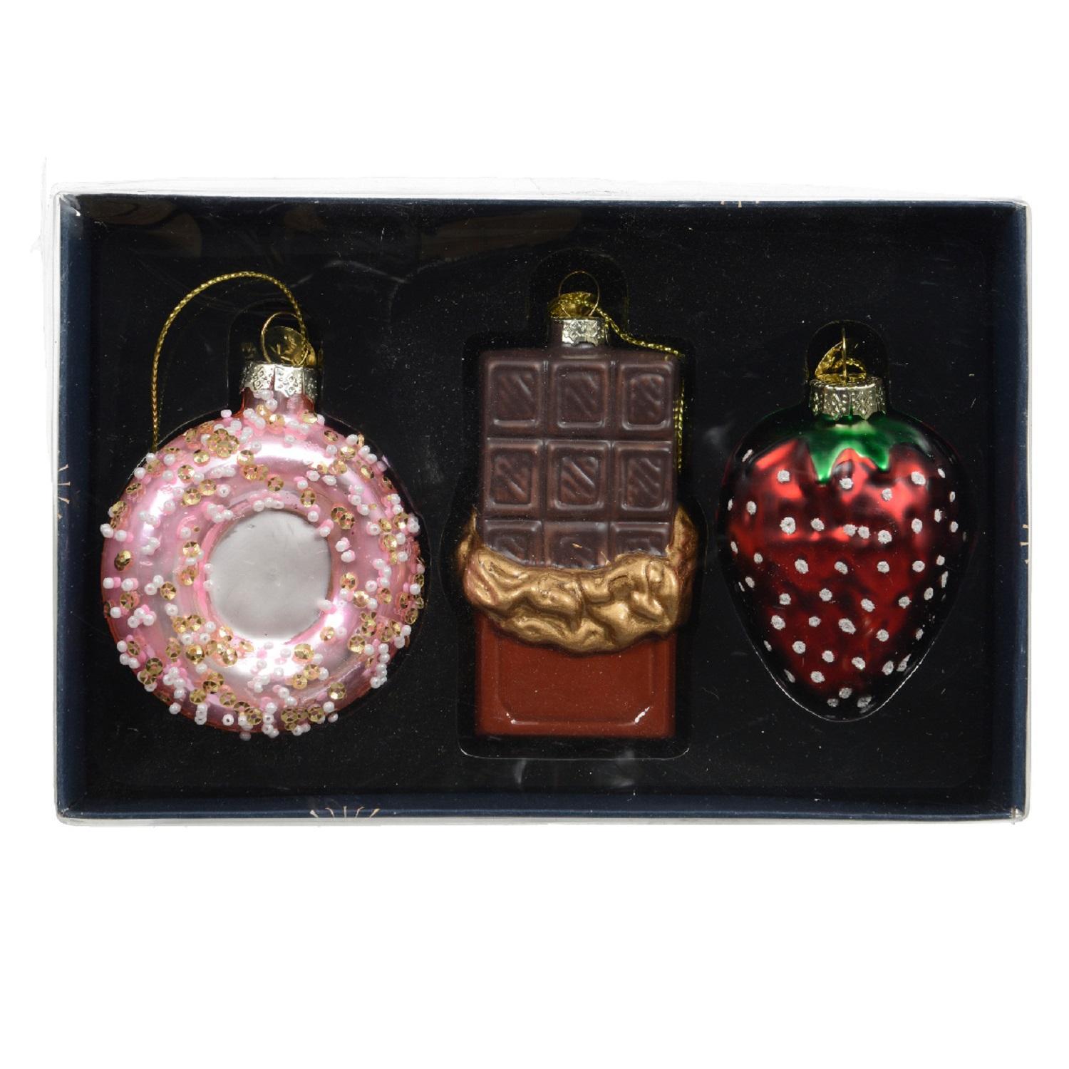 Декор Клубника/Пончик/Шоколад стекло 7см 3шт/уп