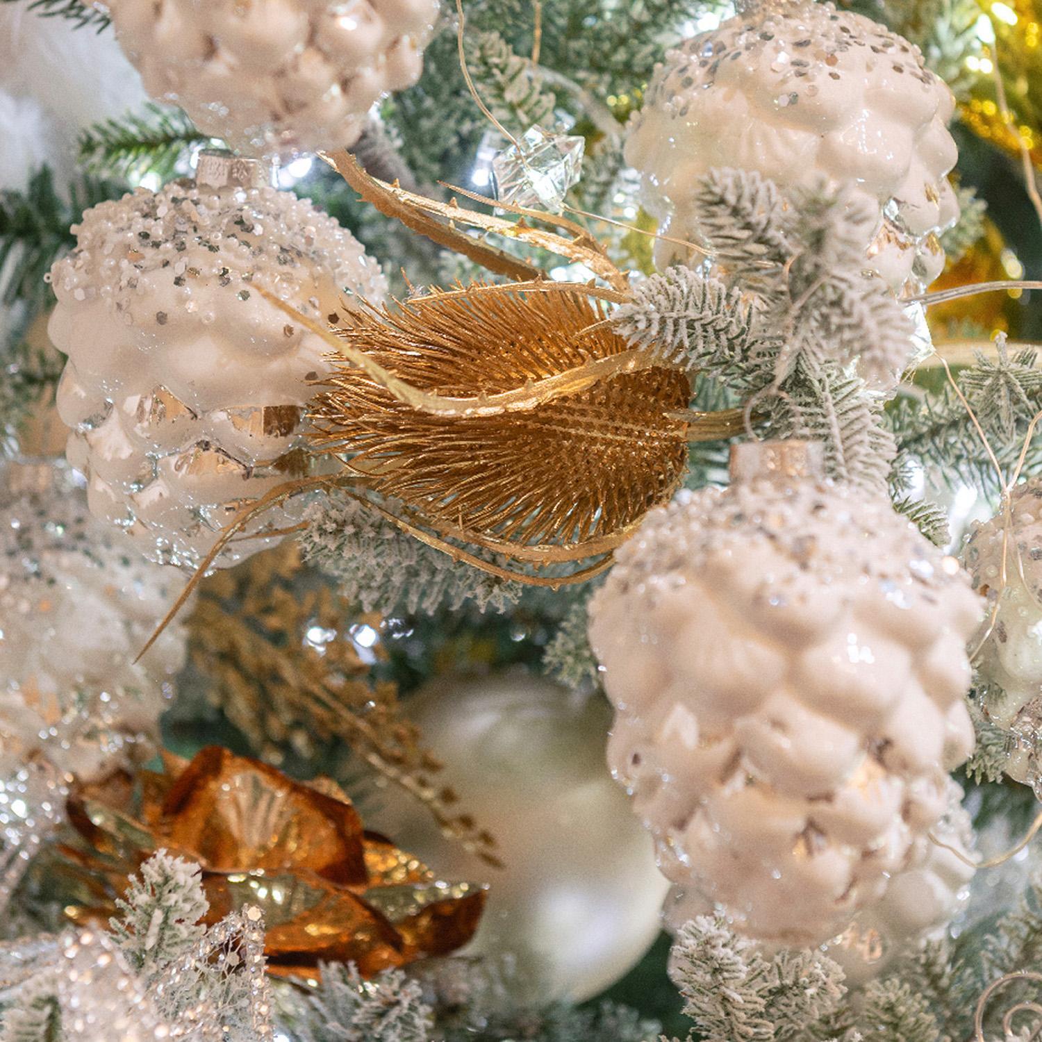 Декор Шишка стекло белая с бусинами 9х7,5см