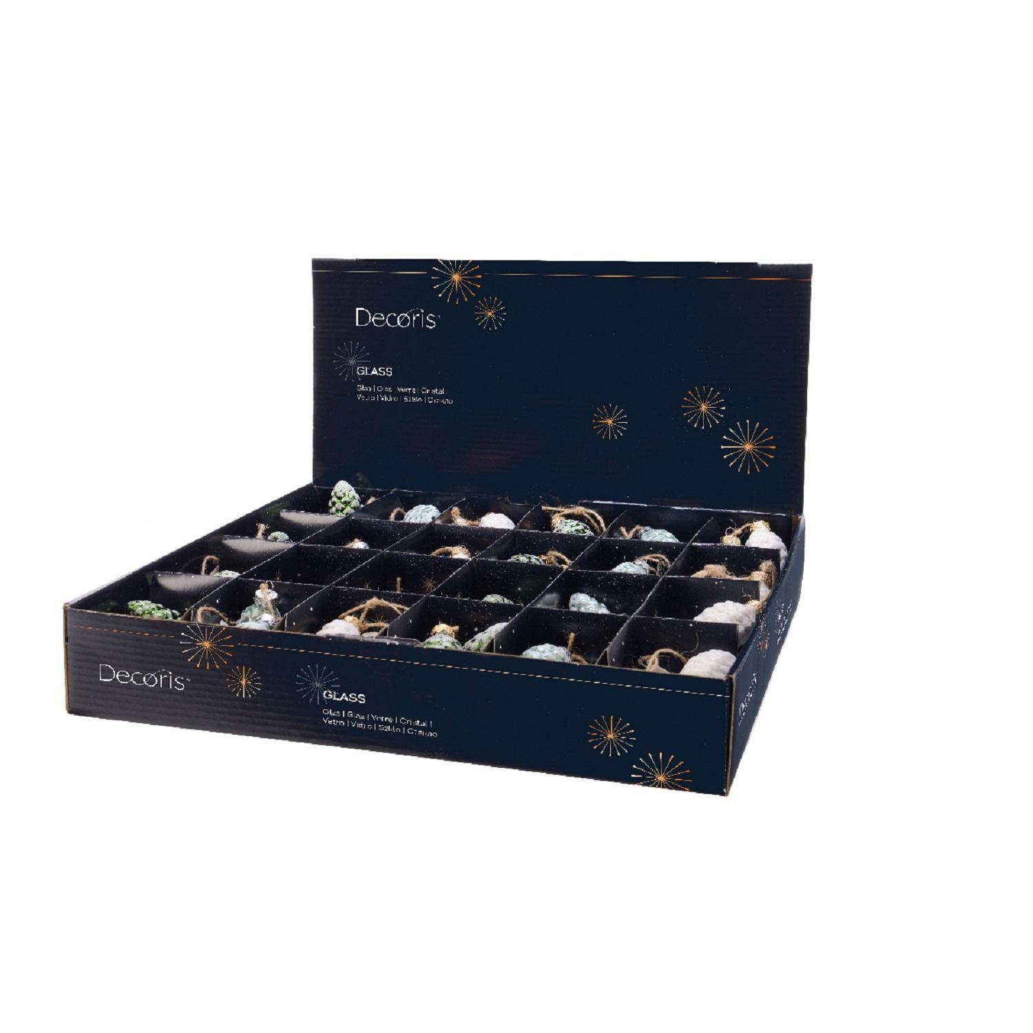 Декор Шишка стекло кремовая/зеленая/светло-зеленая 3 в связке 6х3см 3 в ассорт