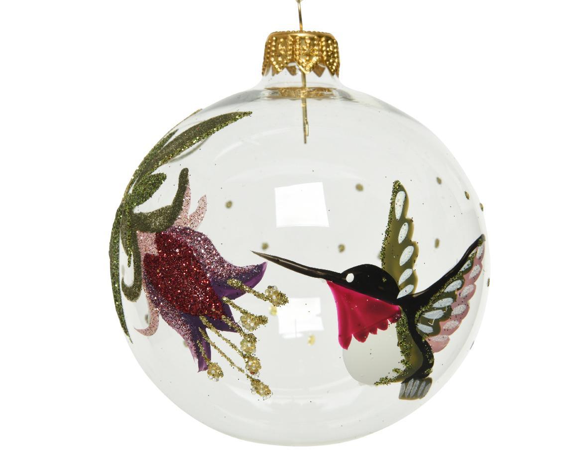 Шар стекло Птица с цветком d8см