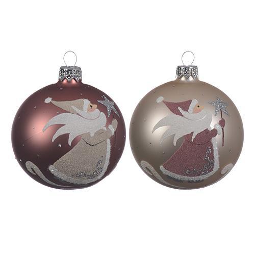 Шар стекло Дед Мороз  перламутровый/розовый d8cм 2 в ассорт