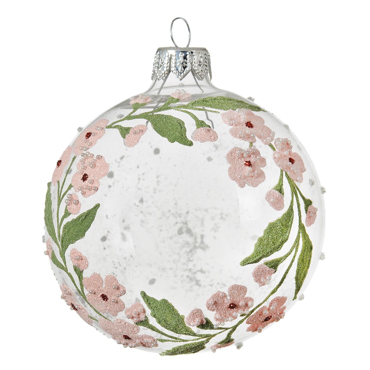 Шар стекло прозрачный с веночком из розовых цветов d8cм