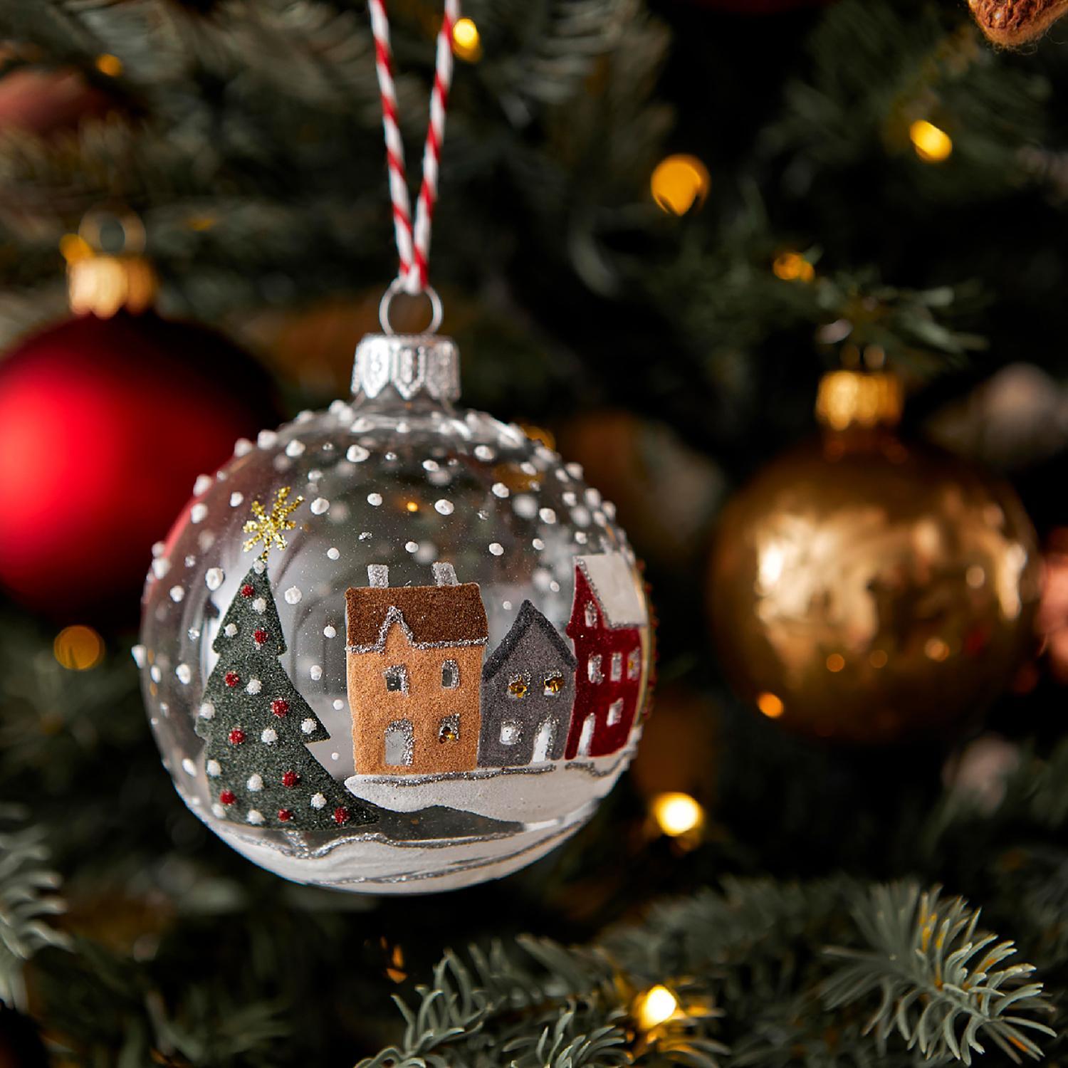 Шар стекло Домики зимой прозрачный d8см