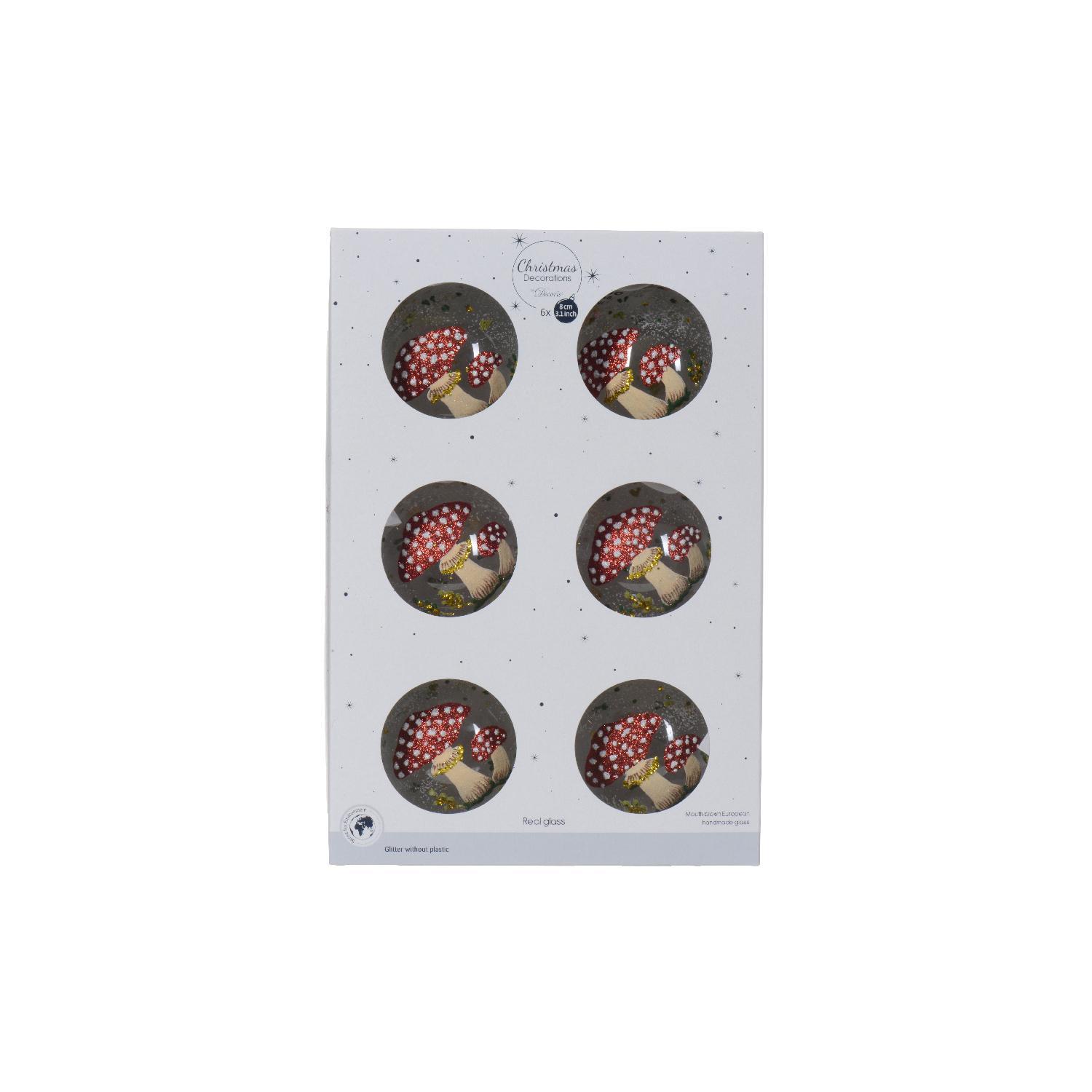 Шар стекло Мухоморы прозрачный заснеженный d8см