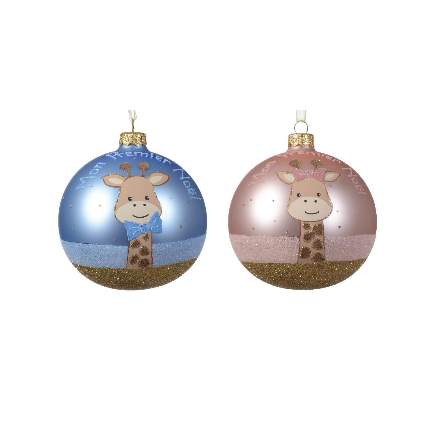 Шар стекло Жираф мальчик/девочка голубой/розовый матовый d10см