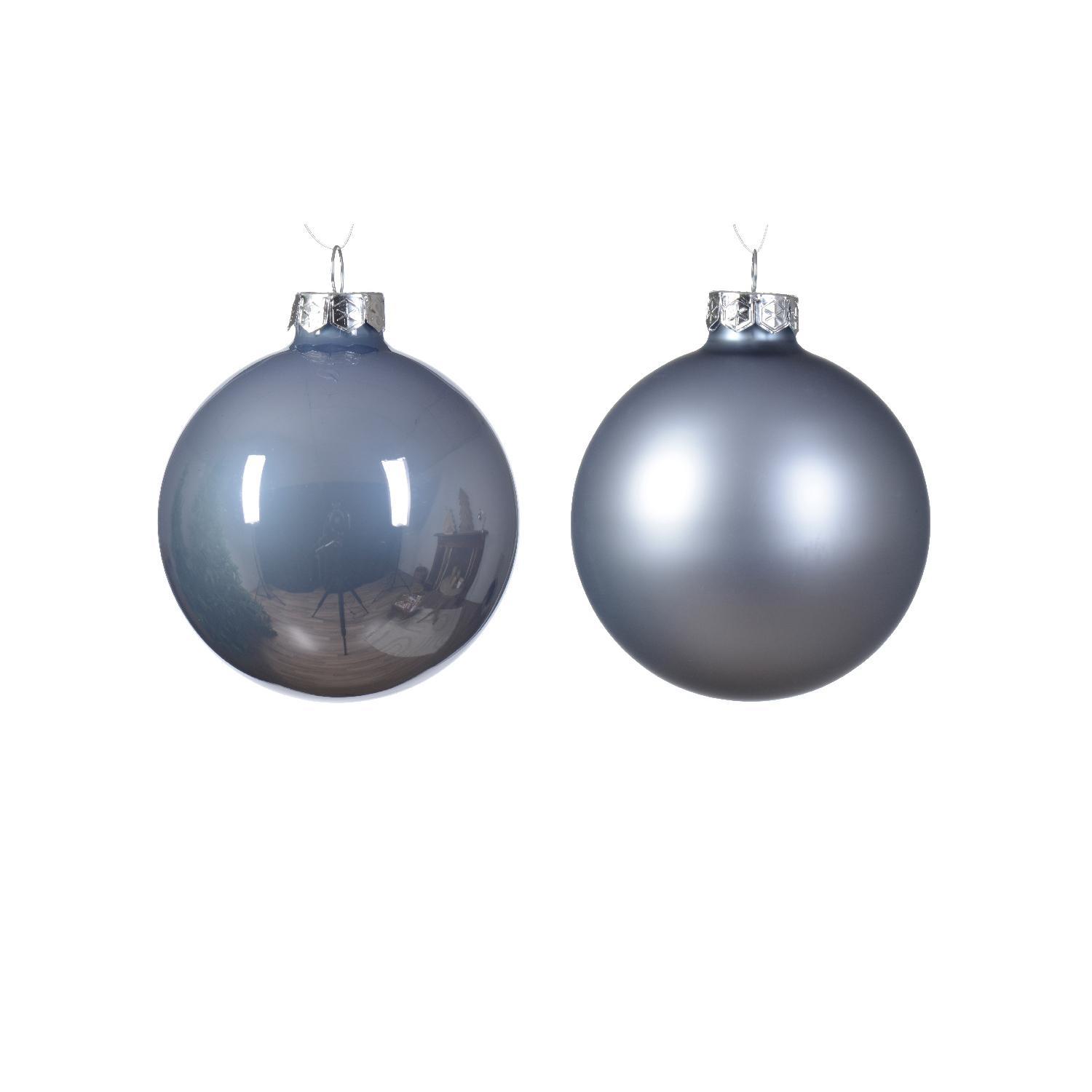 Шар стекло серебристо-голубой эмаль/матовый d8см 6шт/уп