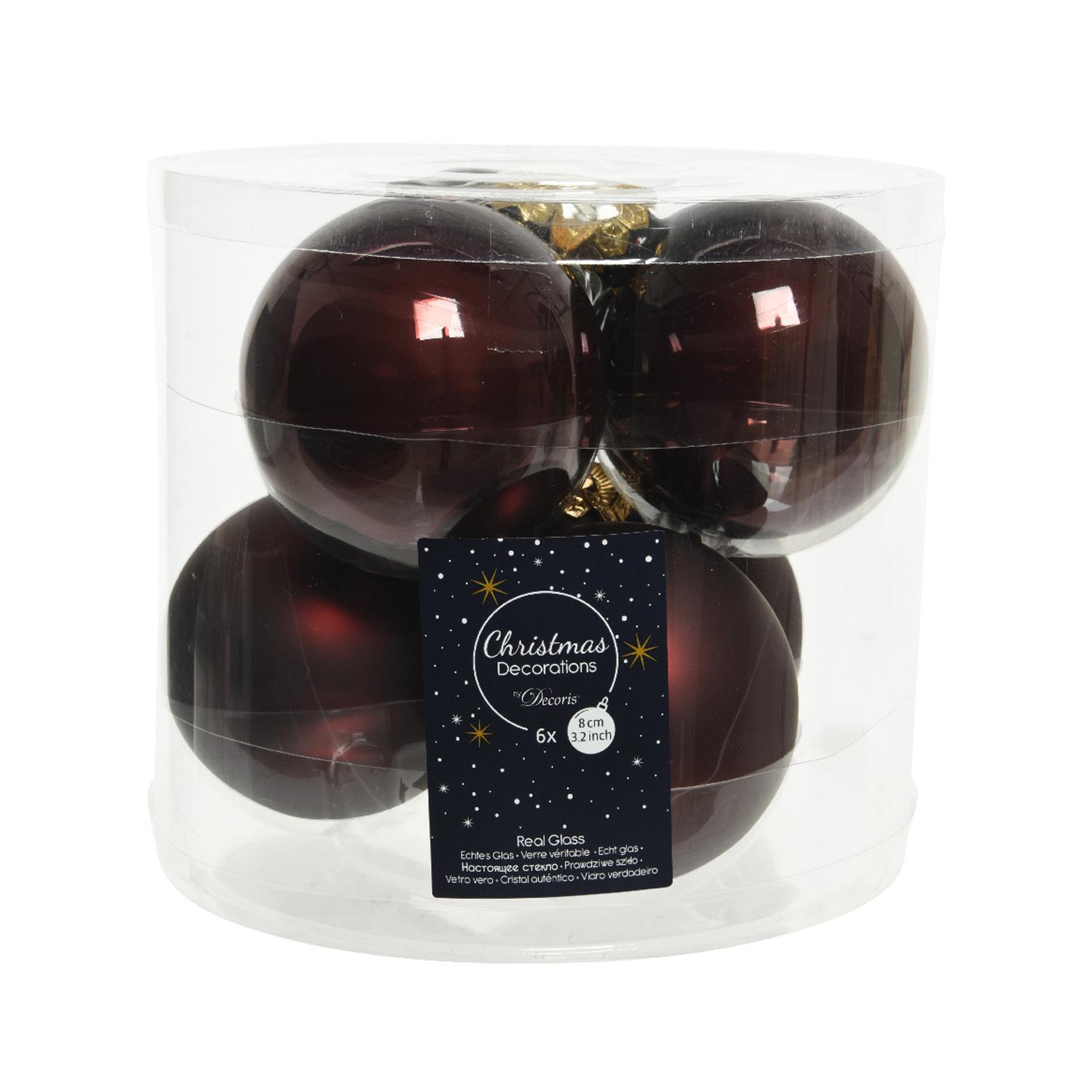 Шар стекло красное дерево эмаль/матовый d8см 6шт/уп