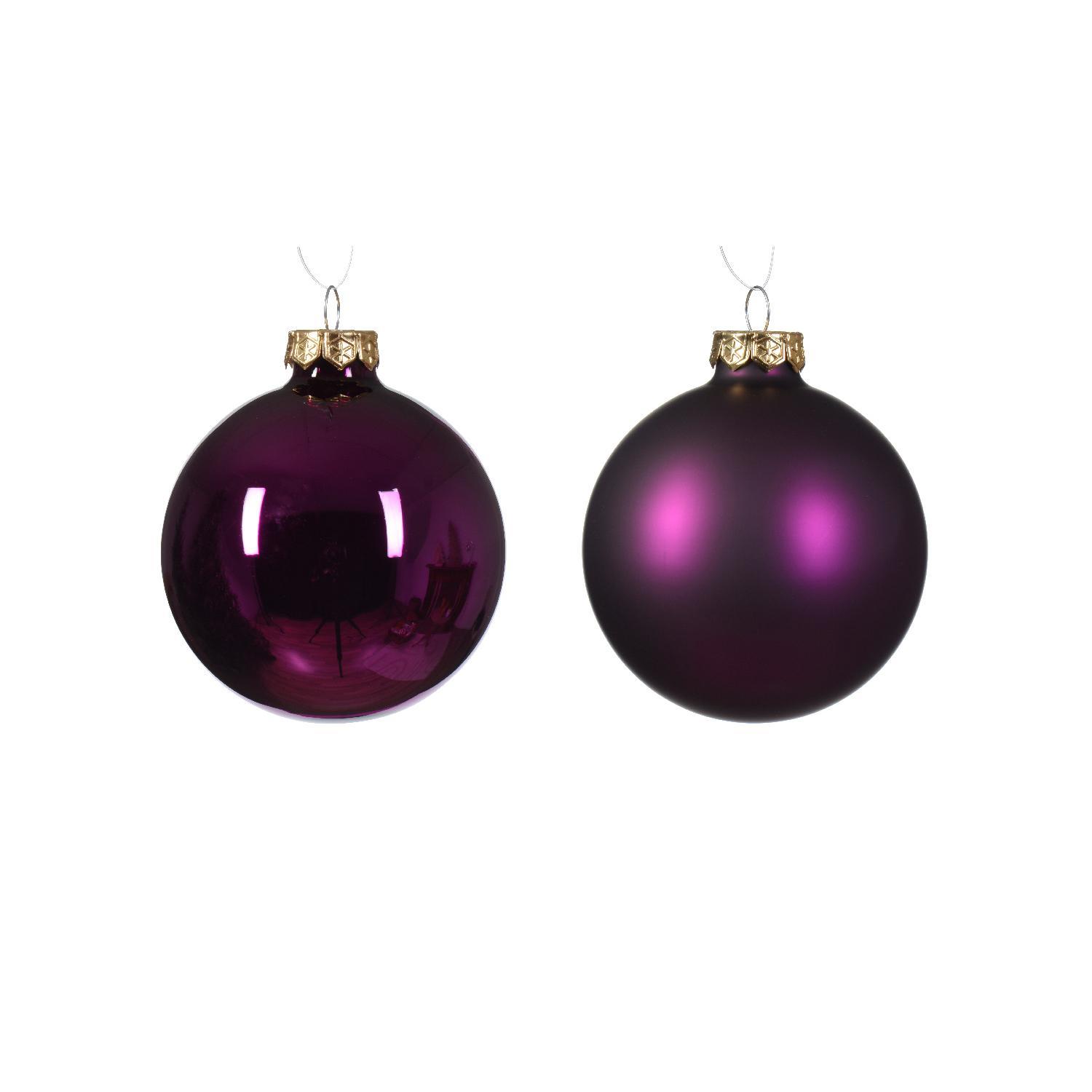 Шар стекло фиолетовый глянцевый/матовый d8см 6шт/уп