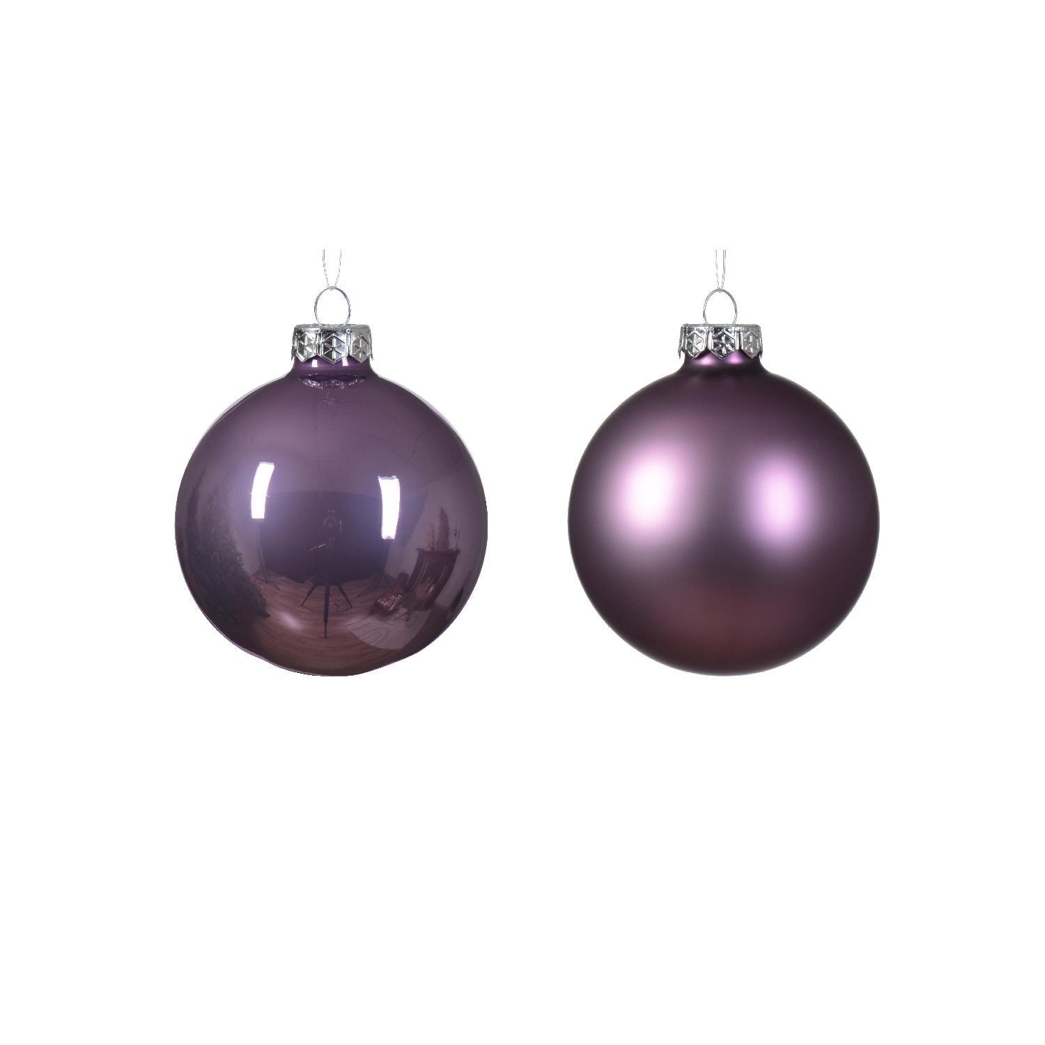 Шар стекло лиловый глянцевый/матовый d8см 6шт/уп