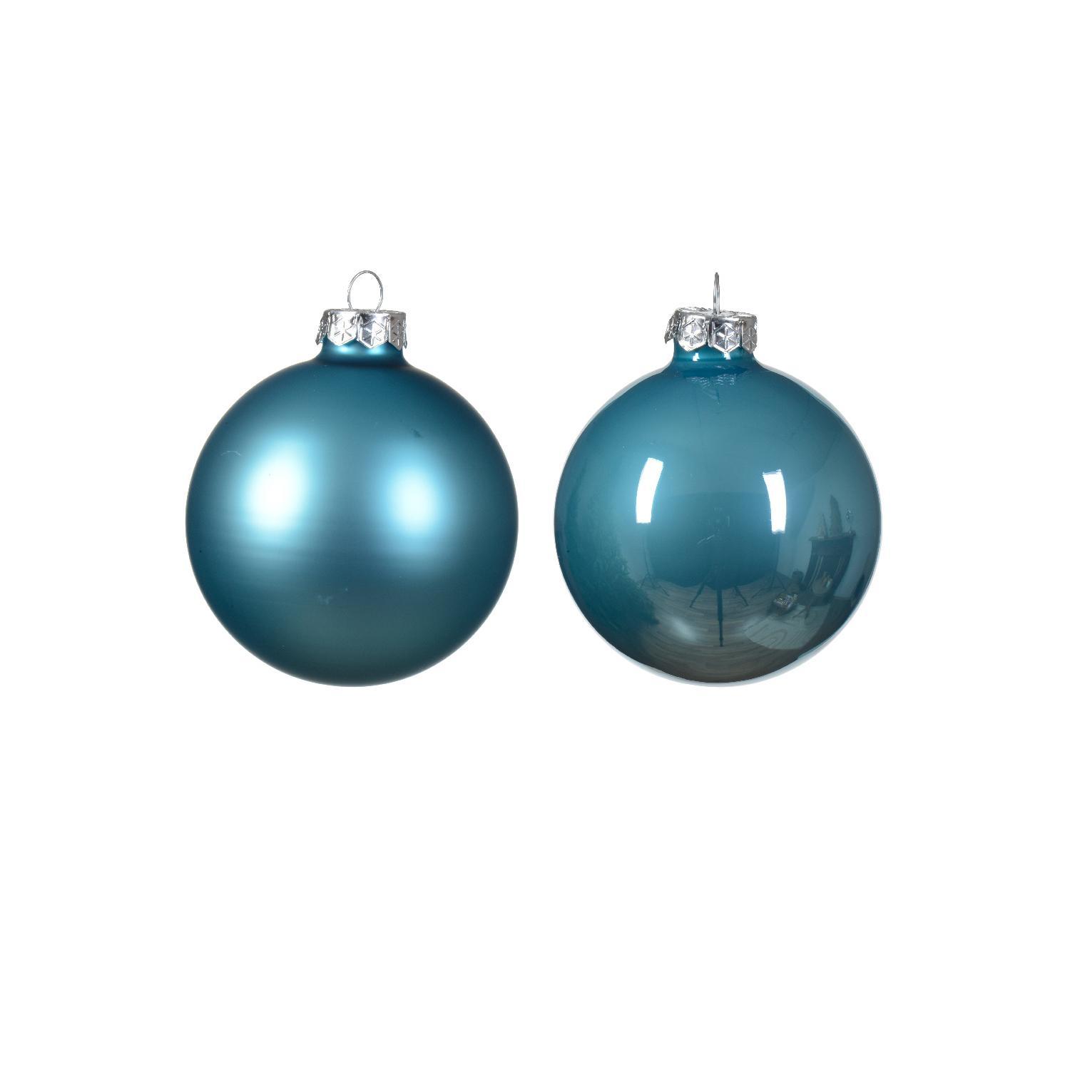 Шар стекло бирюзовый глянцевый/матовый d8см 6шт/уп