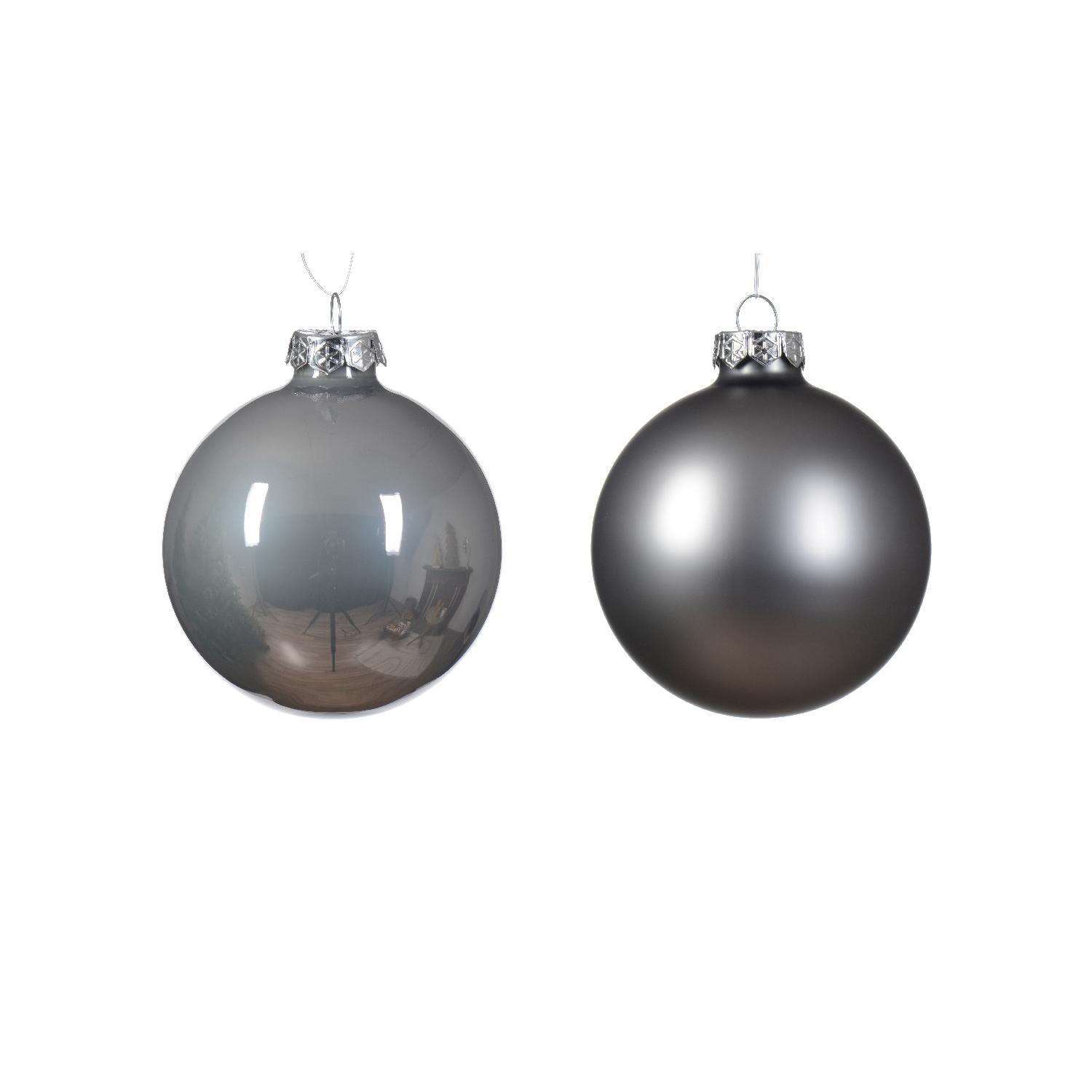 Шар стекло серый мрамор глянцевый/матовый d8см 6шт/уп