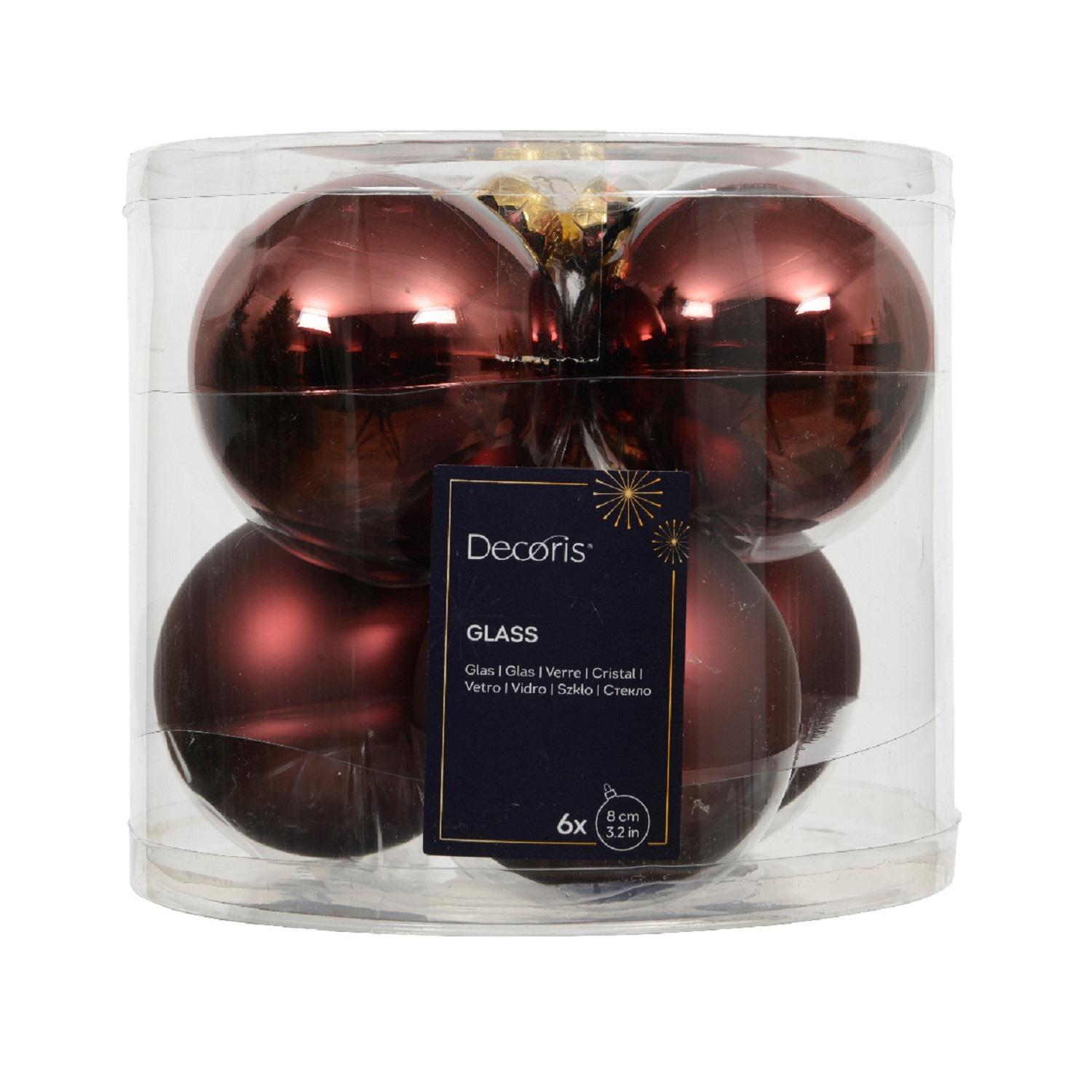Шар стекло бордовый матовый/глянцевый d8см 6шт/уп