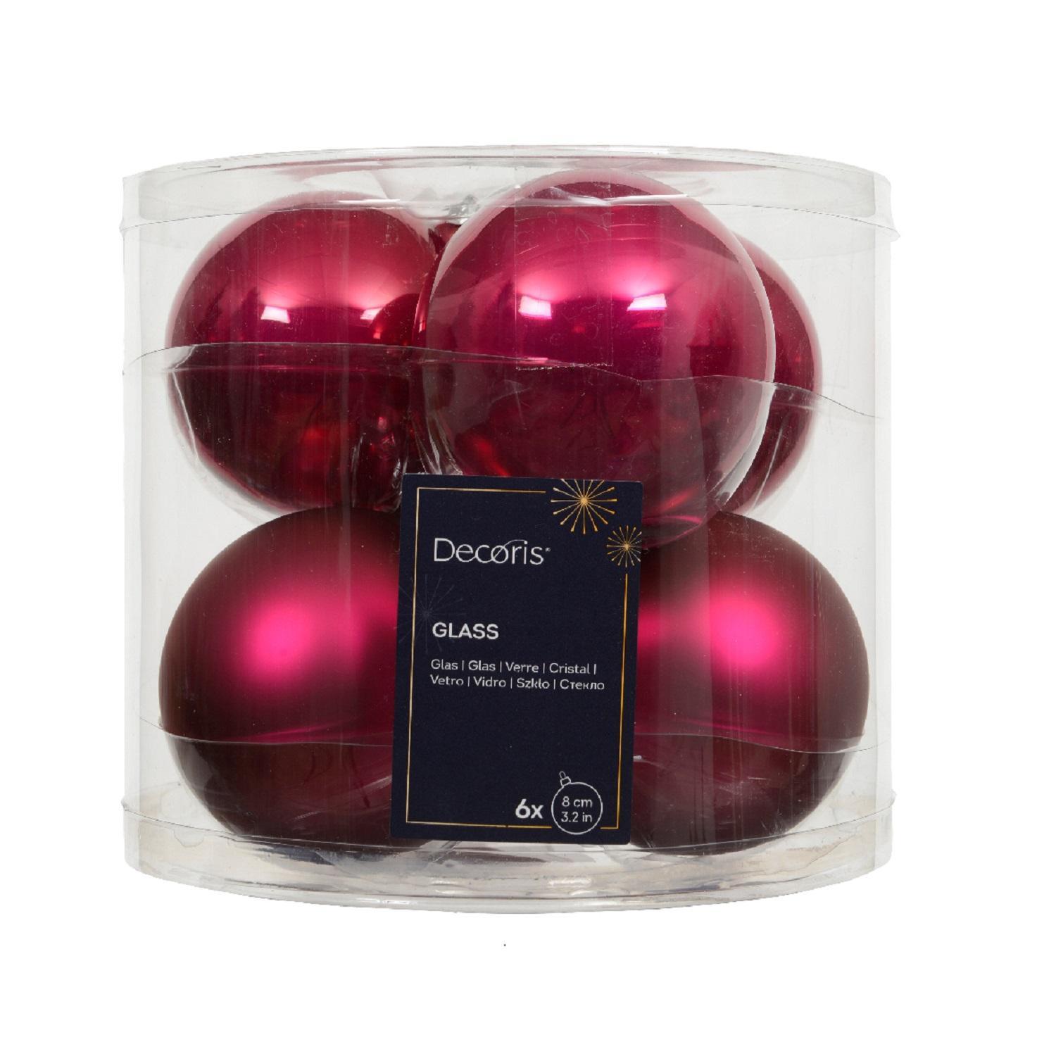 Шар стекло фуксия матовый/глянцевый d8см 6шт/уп