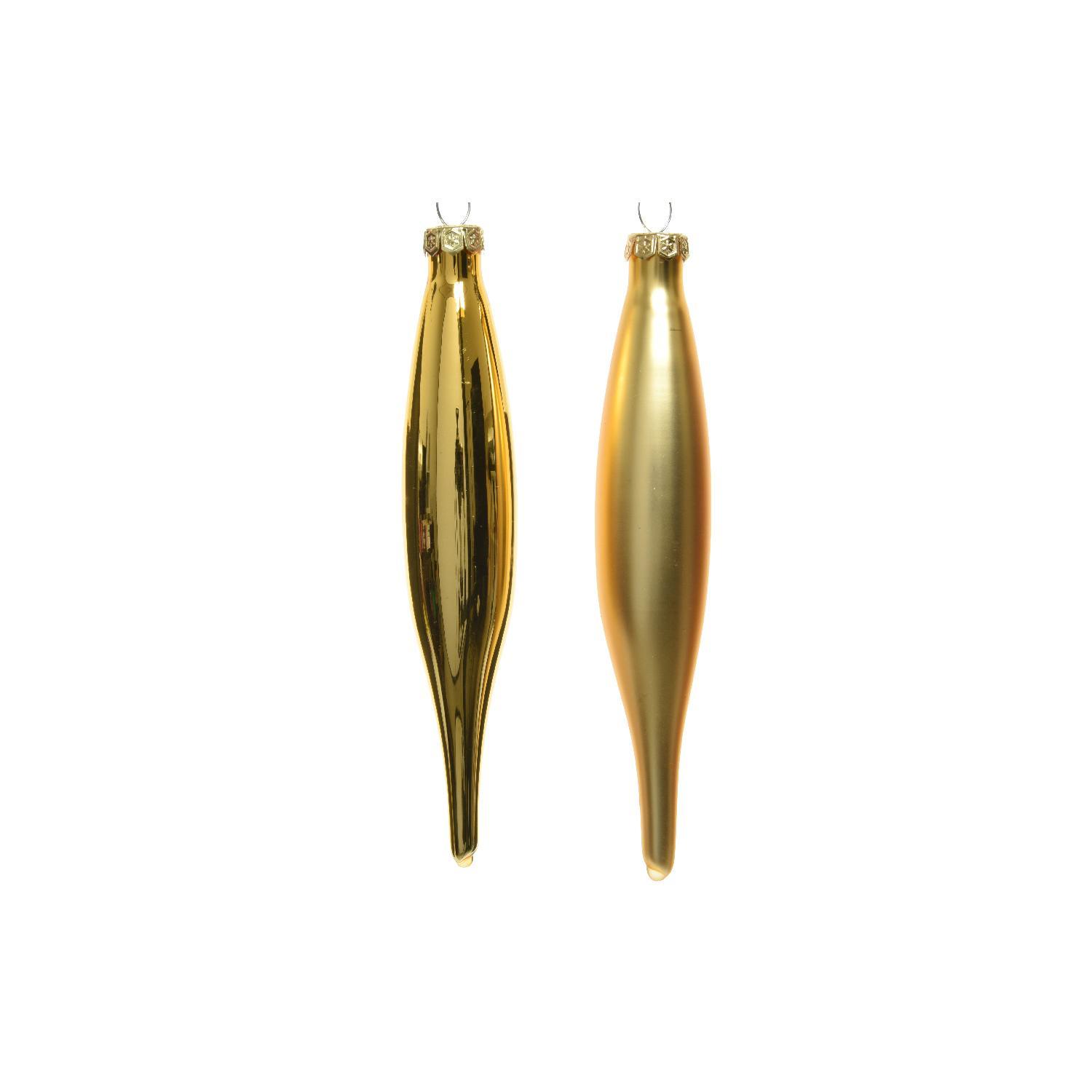 Декор Сосулька стекло золотистая глянцевая/матовая d3х15см 6шт/уп