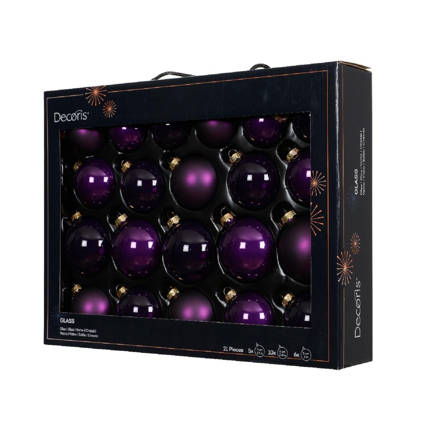 Шар стекло фиолетовый инжир глянцевый/матовый/прозрачный d5/6/7см 21шт/уп