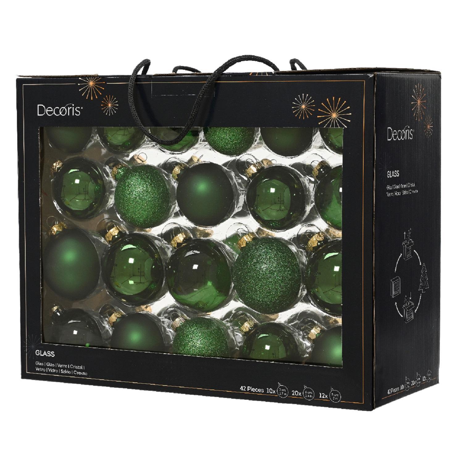 Шар стекло зеленый глянцевый/матовый/прозрачный d5/6/7см 42шт/уп