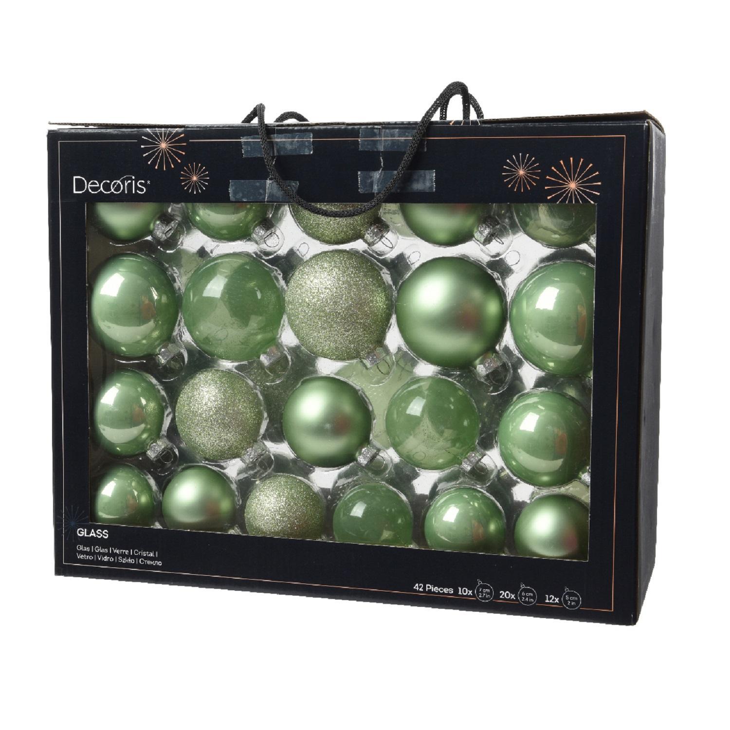 Шар стекло светло-зеленый глянцевый/матовый/прозрачный d5/6/7см 42шт/уп