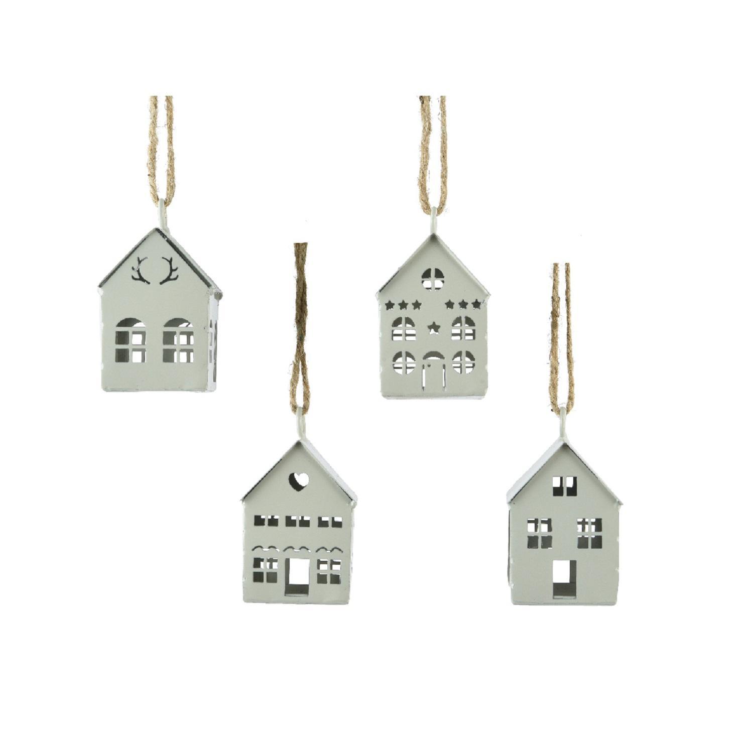 Декор Домик металлический с вырезанными окнами и дверью кремовый 9,5х5,5см 4 в ассорт