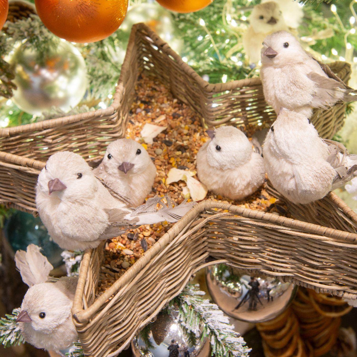 Декор Птица светло-серая с хвостом из перьев 6х14х8см 2 в ассорт