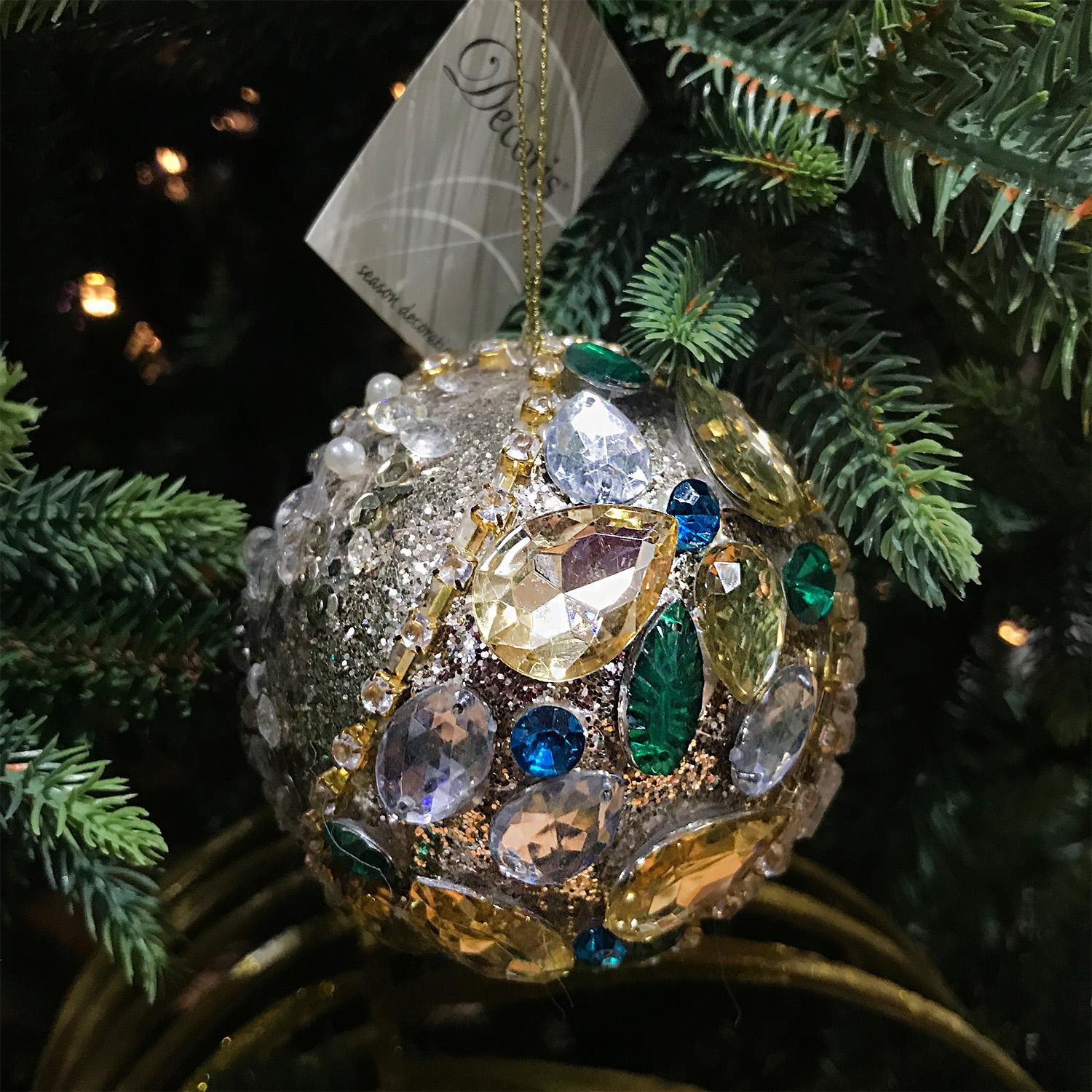 Шар золотой с блестками и стразами d9см