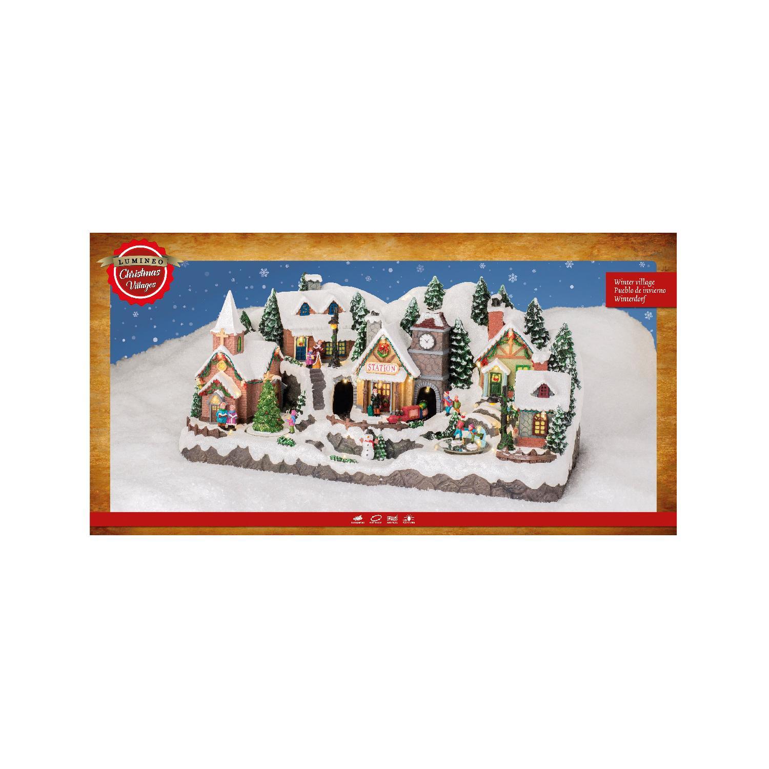 Декорация Деревня рождественская Станция с поездом музыкальная динамическая 27х56,5х26,5см кабель 1,8м 36LED теплобелая IP-20 indoor