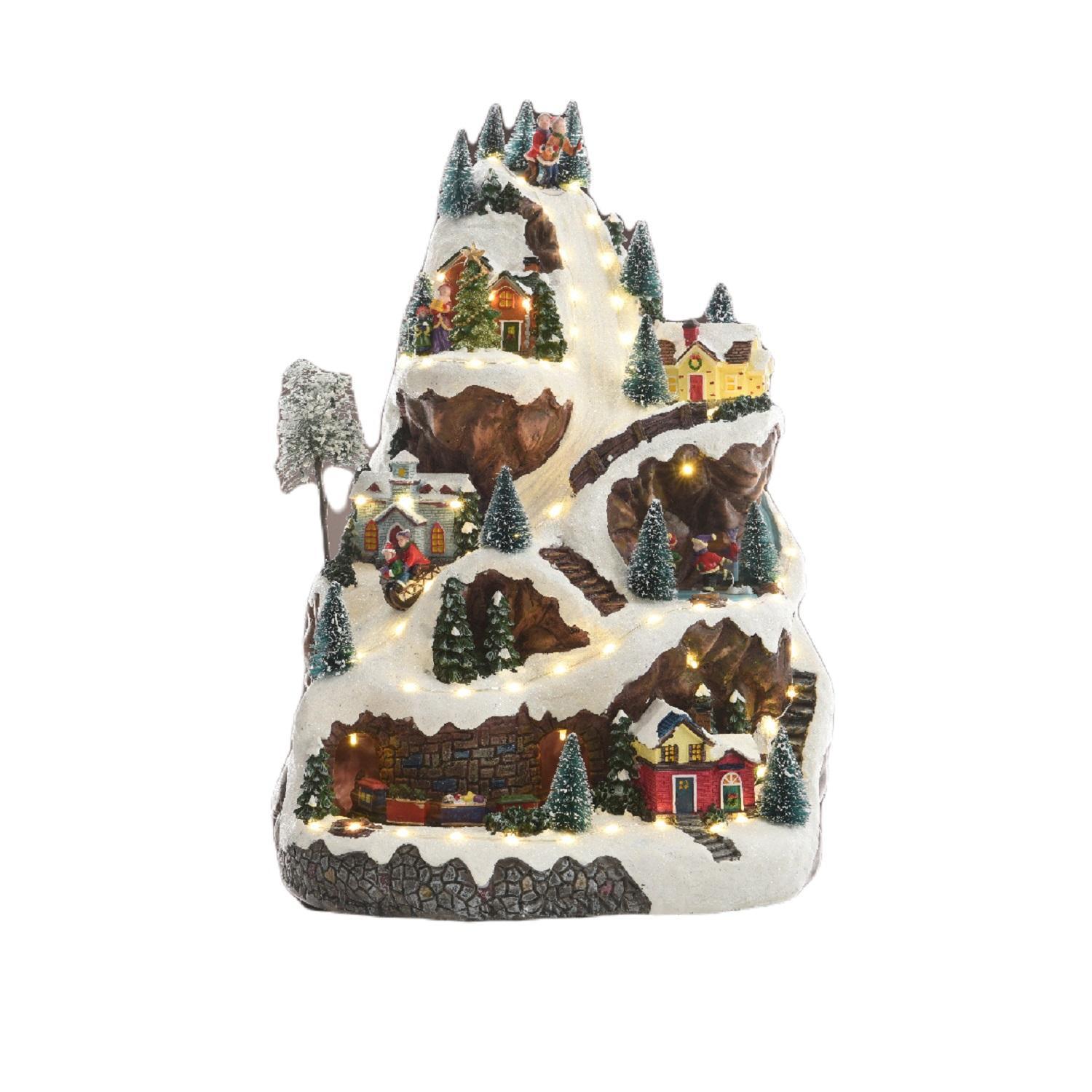 Декорация Деревня рождественская Гора с поездом музыкальная динамическая 33х33х46см кабель 1,8м 75LED теплобелая IP-20 indoor