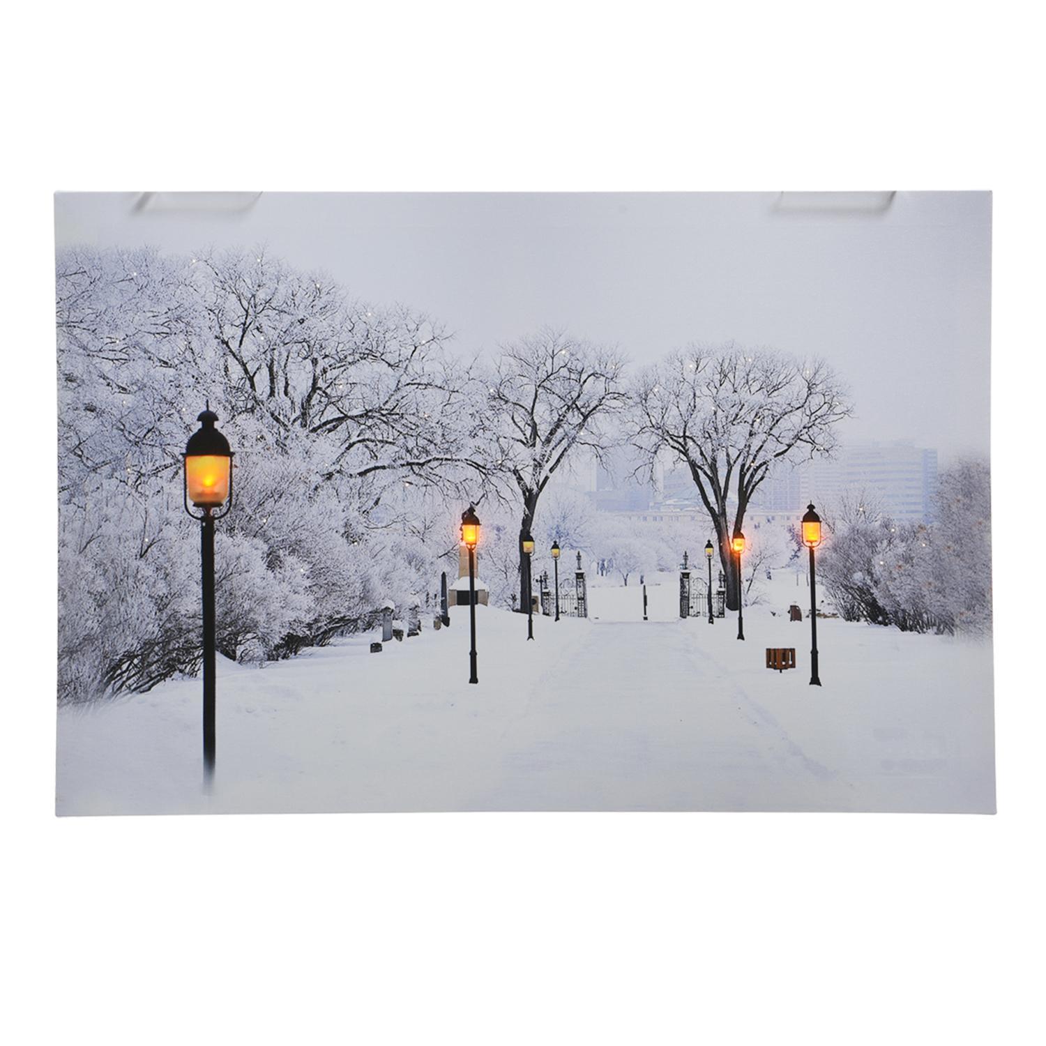 Декор Картина Зимний городской пейзаж 57х37см с мерцающими огоньками 4диода LED indoor 2 в ассорт