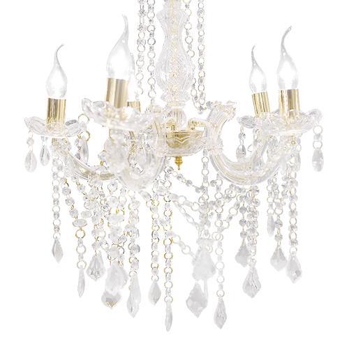 Декорация Люстра d50x58cм 5-тирожковая со стеклянными подвесками прозр/золот кабель прозрачный 1м 5ламп Е14 indoor