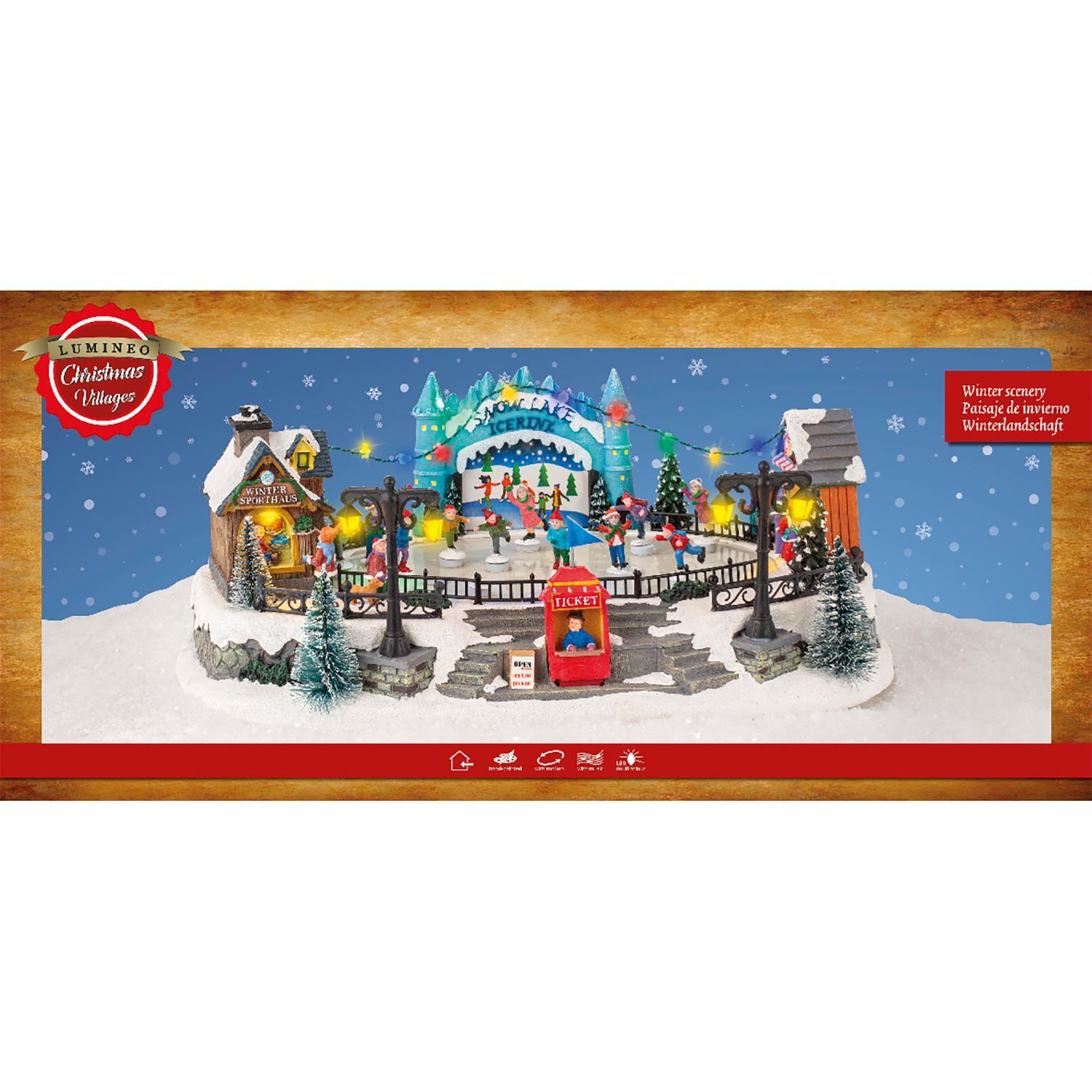 Декорация Деревня рождественская Каток музыкальная динамическая 28,5х41,5х16,5см кабель 1,8м 18LED разноцветная IP-20 indoor