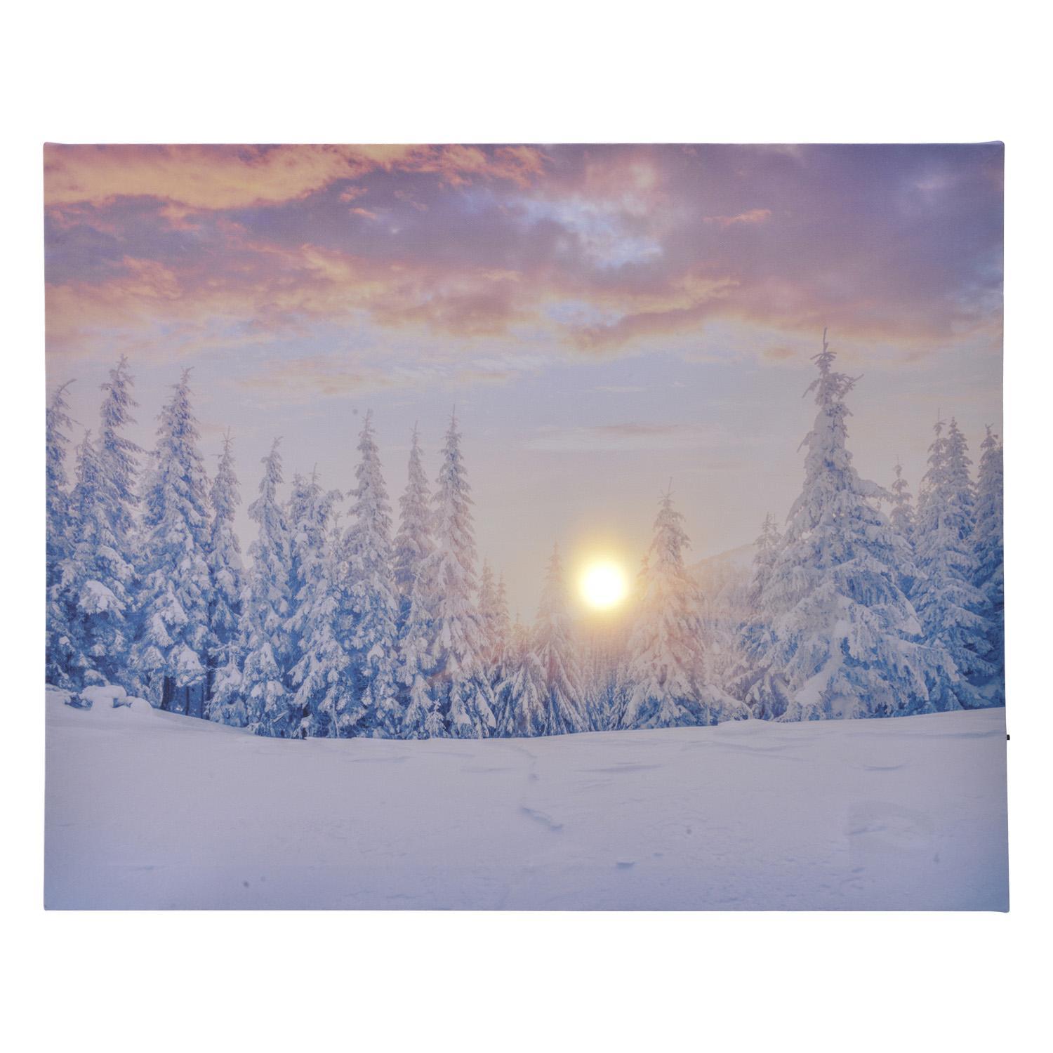 Декор Картина Зимний пейзаж 48х38см с мерцающим солнцем 2 батарейки АА 1диод LED indoor