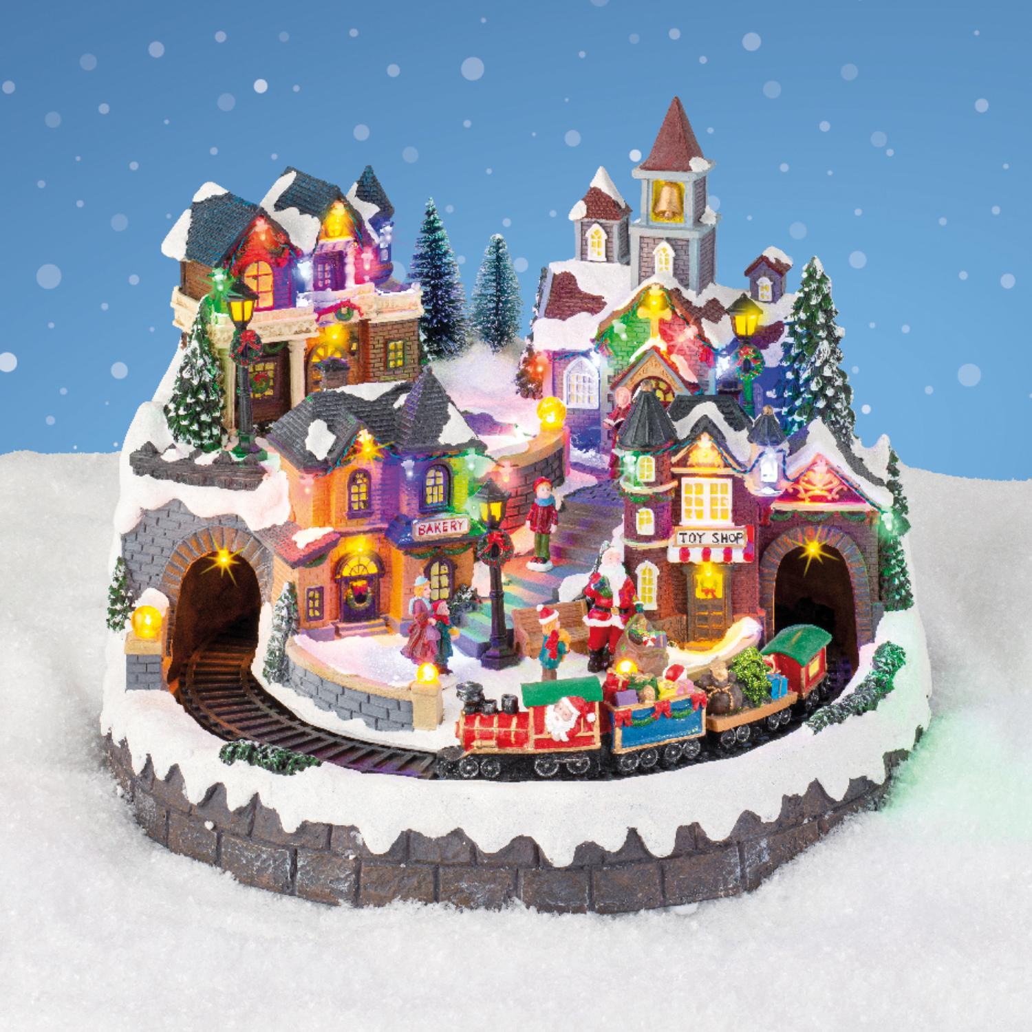 Декорация Деревня рождественская с поездом музыкальная динамическая 40,5х40,5х31см кабель 1,8м 37LED разноцветная IP-20 indoor