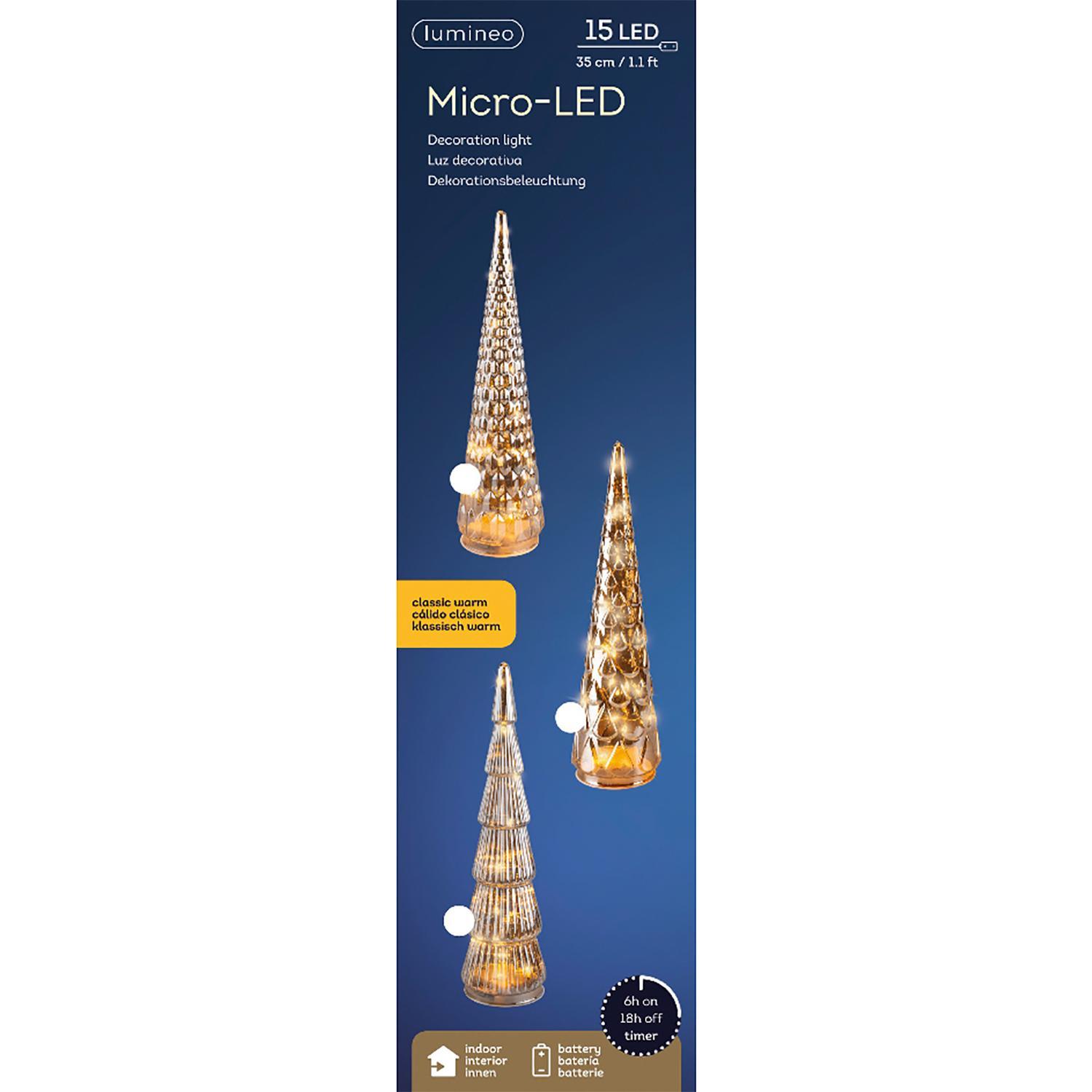 Декорация светодиодная Елка-Конус прозрачная 3 батарейки АА таймер 6/18ч d9х33см 15LED MICRO теплая IP-20 indoor 3 в ассорт