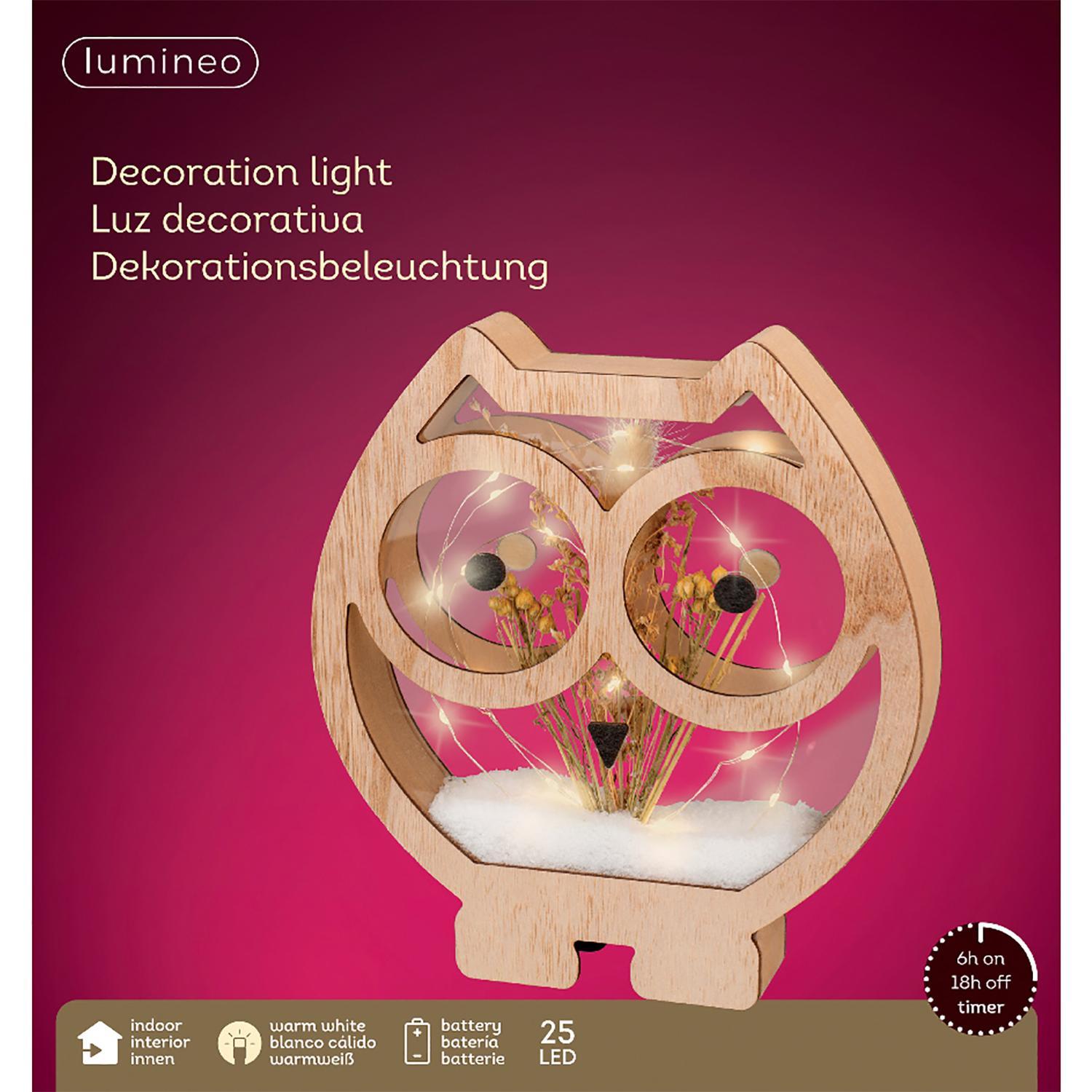 Декорация светодиодная Сова рамка с веточками и снегом 2 батарейки ААА таймер 6/18ч 4,3х23х24,5см 25LED MICRO теплобелая IP-20 indoor