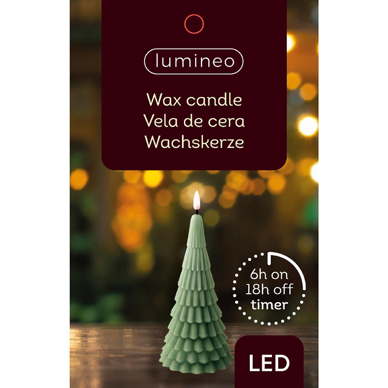 Свеча светильник LED Елочка зеленая 2 батарейки AA таймер 6/18ч d9,5х21,3см 1LED теплобелая IP-20 indoor