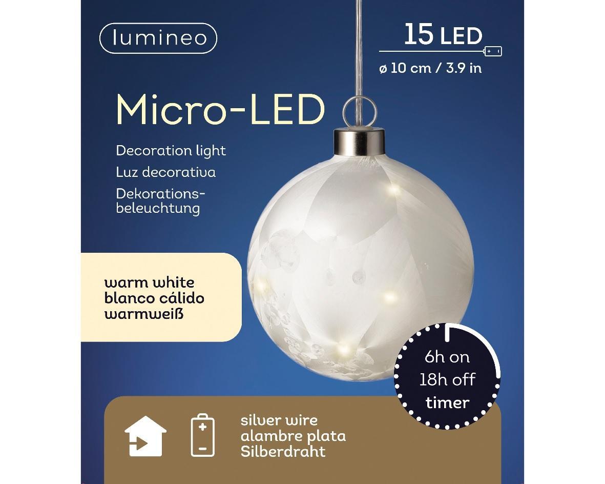 Шар стекло светодиодный заледенелый/теплобелый d10см на батарейках