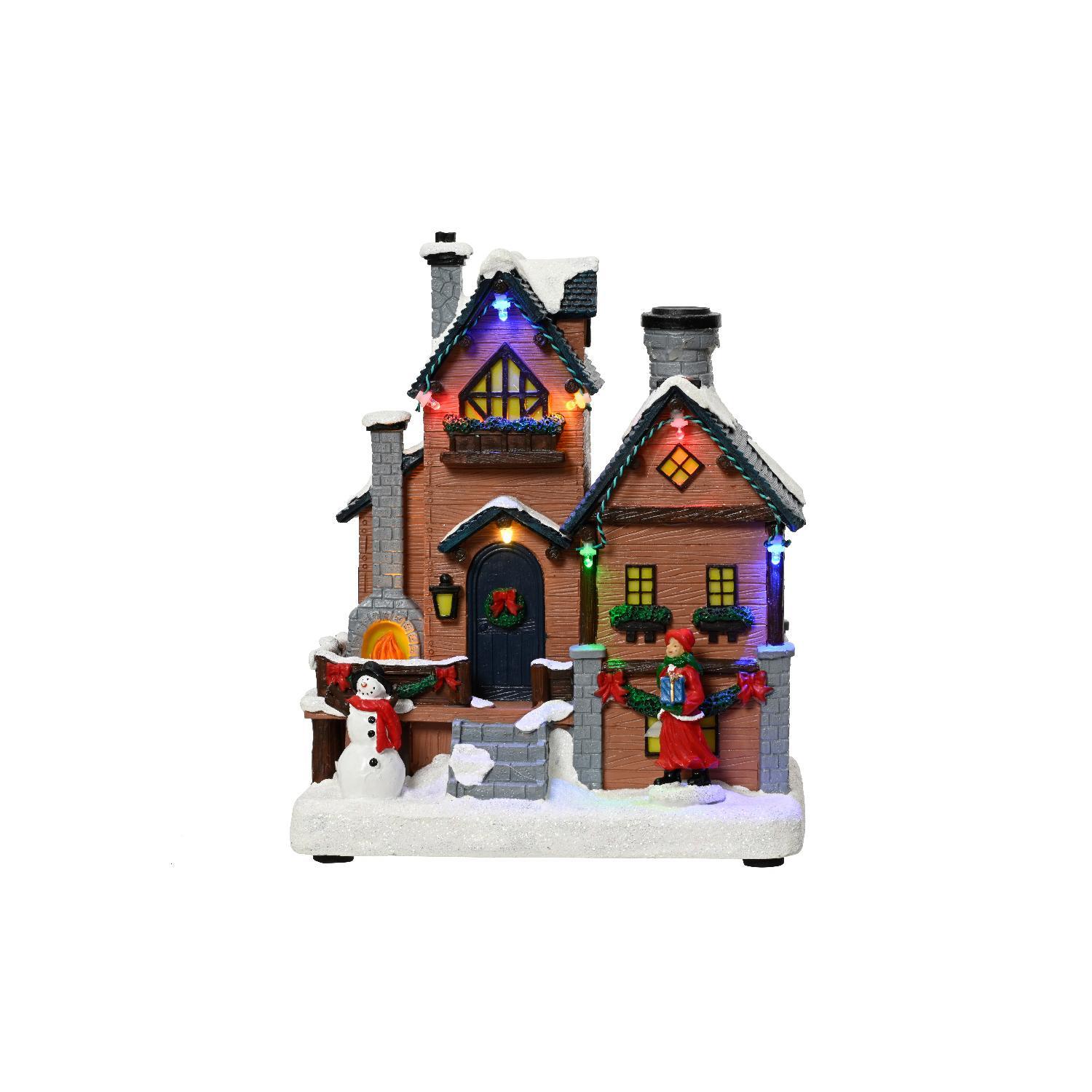 Декорация Деревня рождественская с дымом из трубы динамическая 3 батарейки AA 13,5х19х24см 8LED разноцветная IP-20 indoor