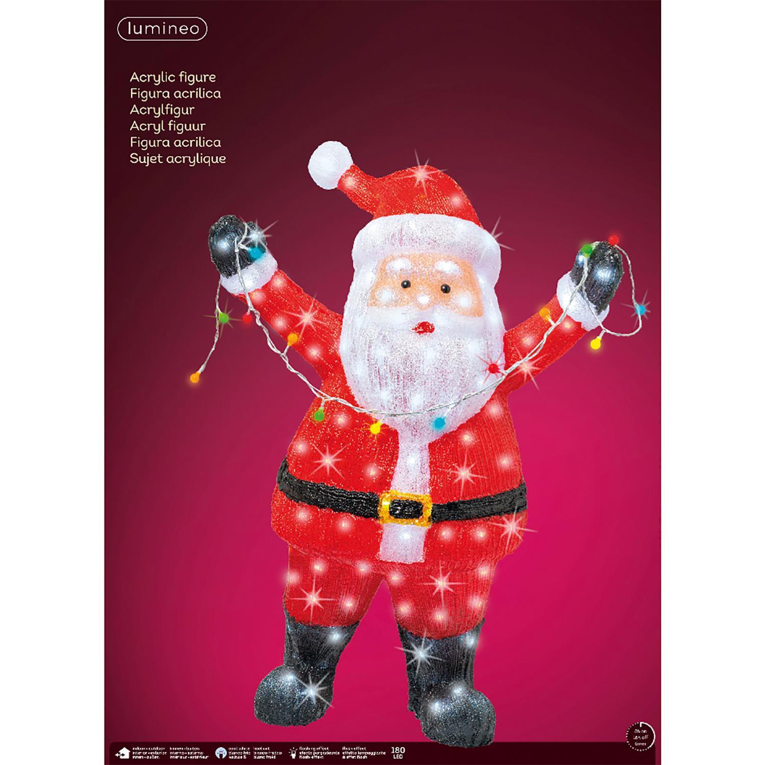 Декорация светодиодная Санта с гирляндой мигающая таймер 8/16ч 34х63х88см кабель 5м 180LED холодная белая IP-44 outdoor