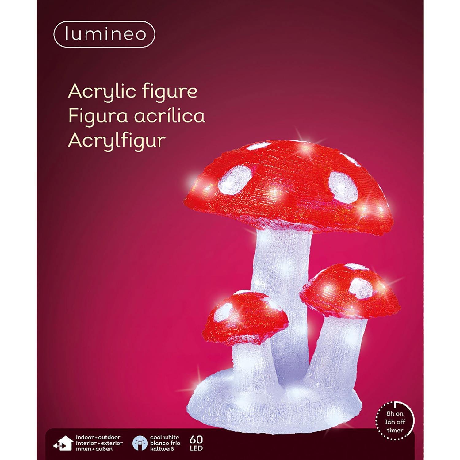 Декорация светодиодная Мухоморы таймер 8/16ч d26х31см кабель 5м 60LED холодная белая IP-44 outdoor