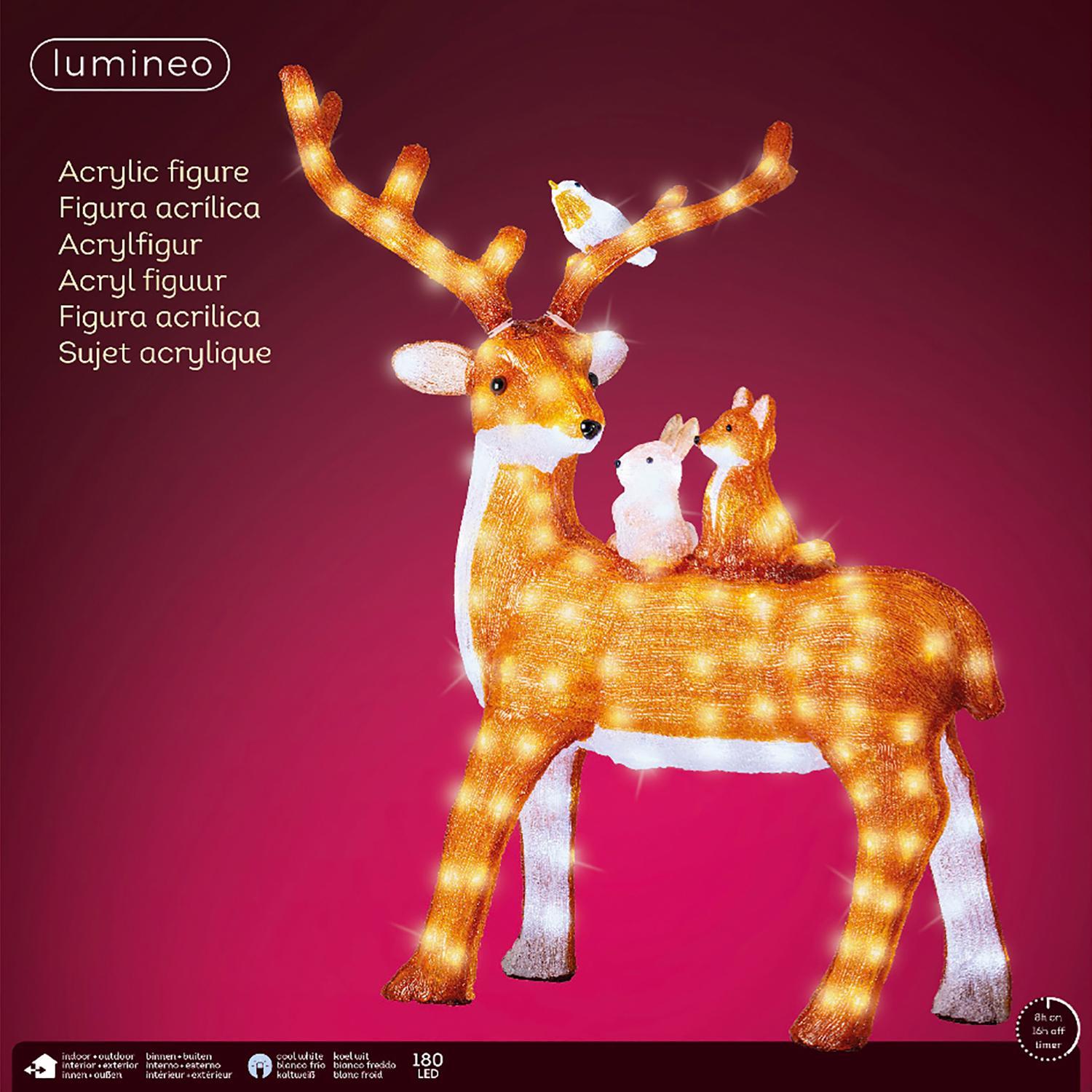 Декорация светодиодная Олень коричневый с Птицей, Зайцем, Лисой таймер 8/16ч 43х83х95,5см кабель 5м 180LED холодная белая IP-44 outdoor