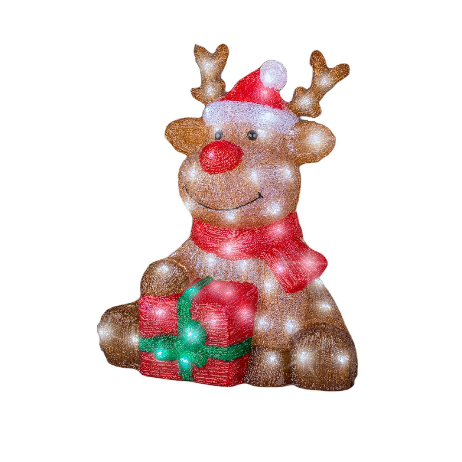 Декорация светодиодная Олень коричневый с красным подарком 34,5х38,5х44,5см холоднобелый LED 120 диодов outdoor