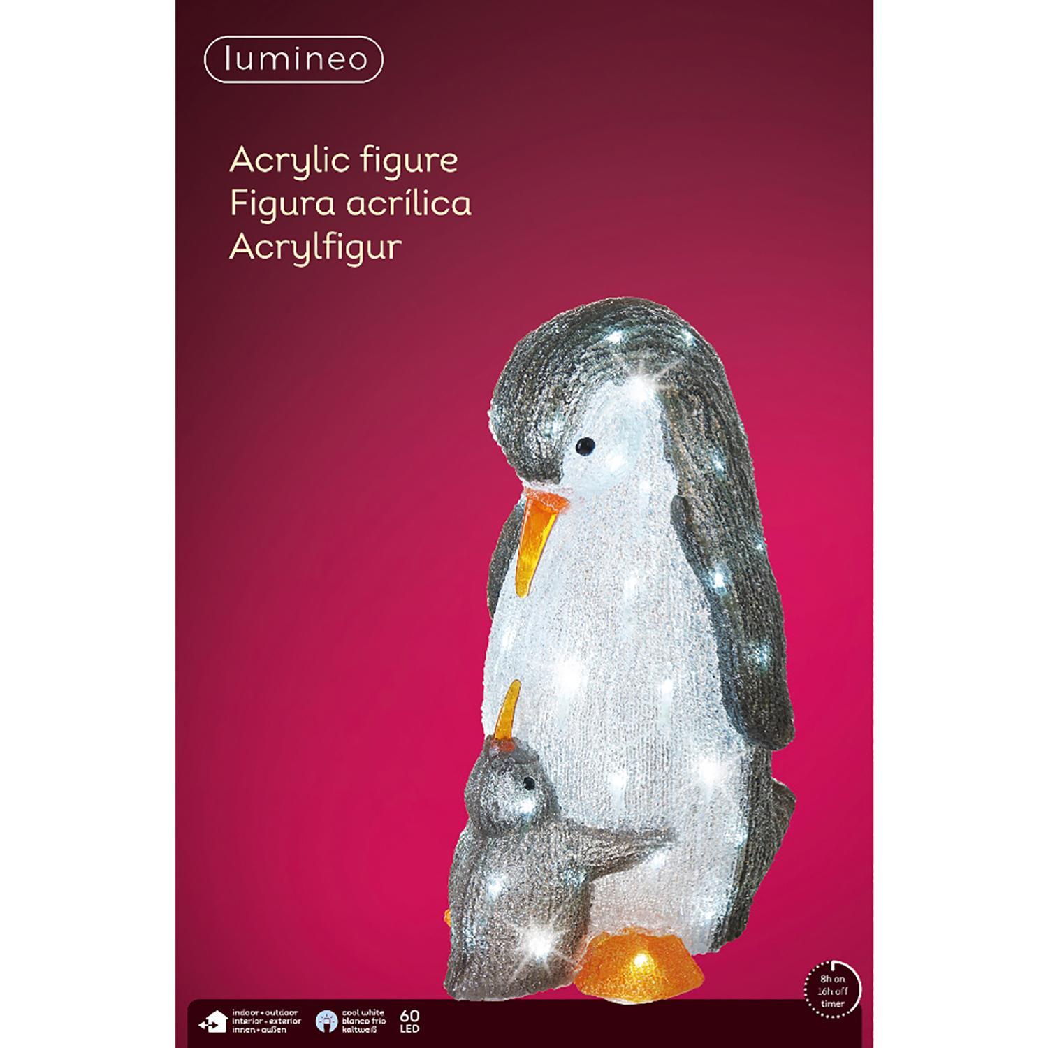 Декорация светодиодная Пингвин с птенцом таймер 8/16ч 31х25х47см кабель 5м 60LED холодная белая IP-44 outdoor