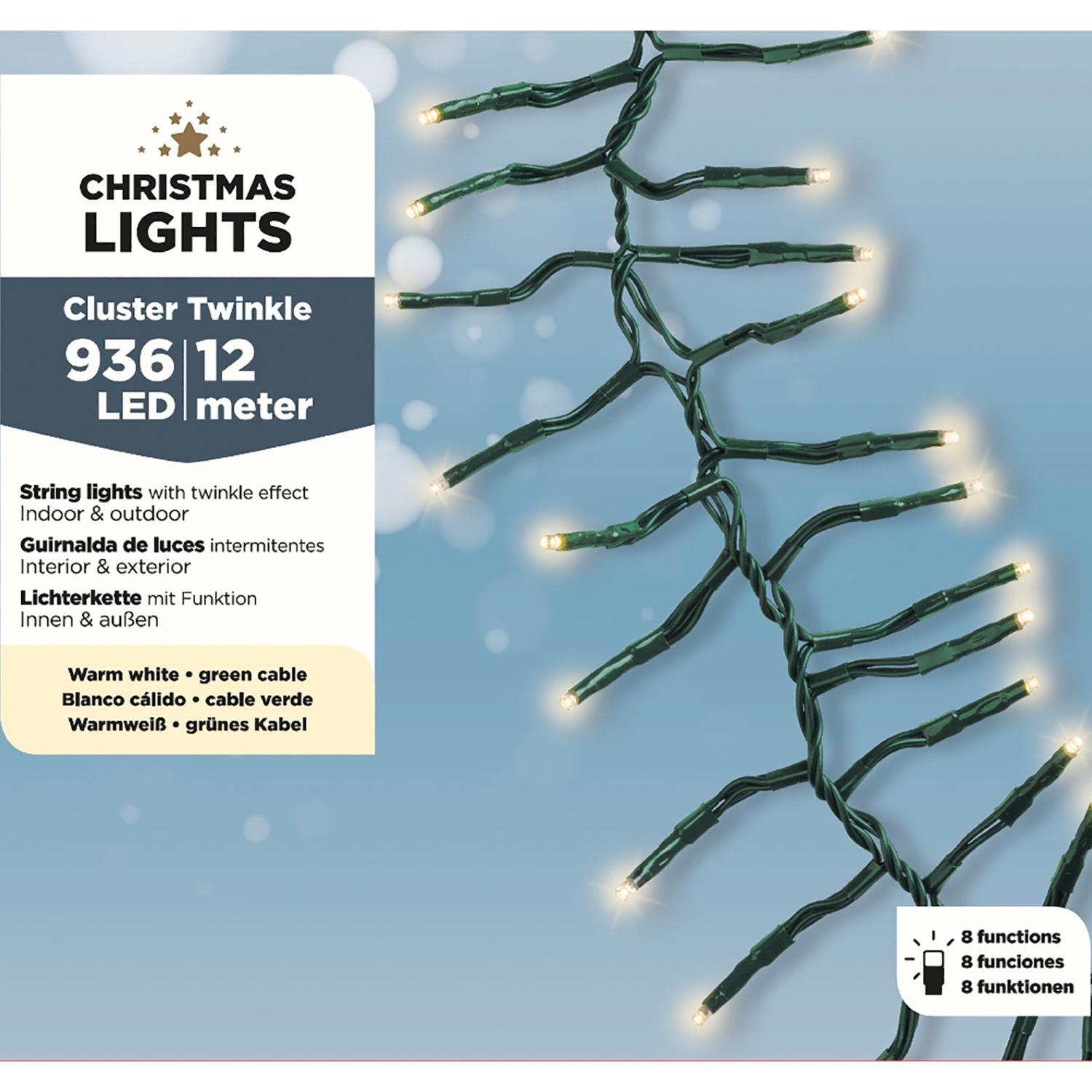 Гирлянда цепочка 15м теплобелая мигающая 8 функций  1190LED  IP-44 indoor/outdoor