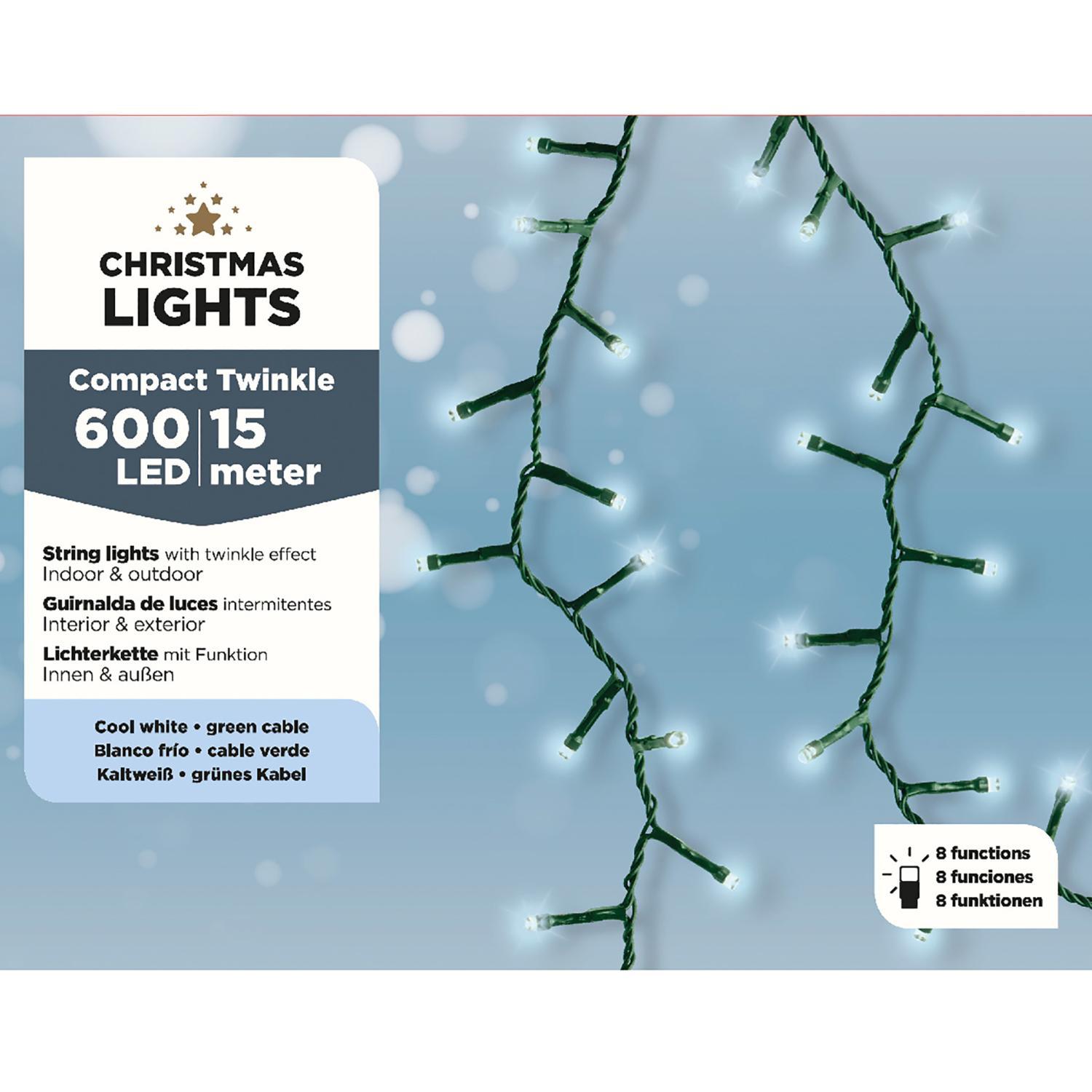 Гирлянда цепочка 22,5м холоднобелая 8 функций компакт 900LED  IP-44 indoor/outdoor