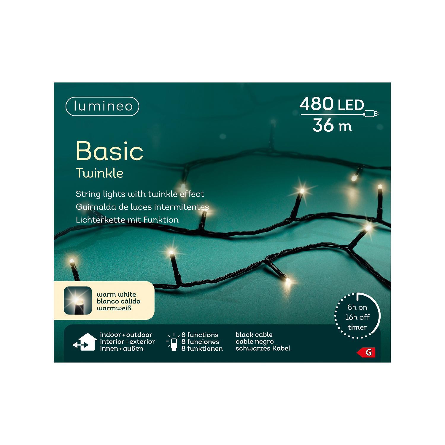 Гирлянда цепочка 36м теплобелая  8 функций таймер 8/16ч  480LED IP-44 indoor/outdoor