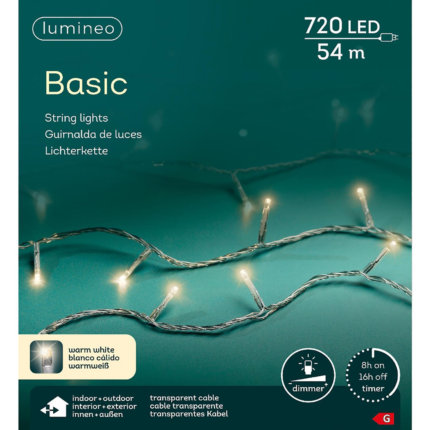 Гирлянда цепочка 54м теплобелая таймер 8/16ч диммер  720LED IP-44 indoor/outdoor