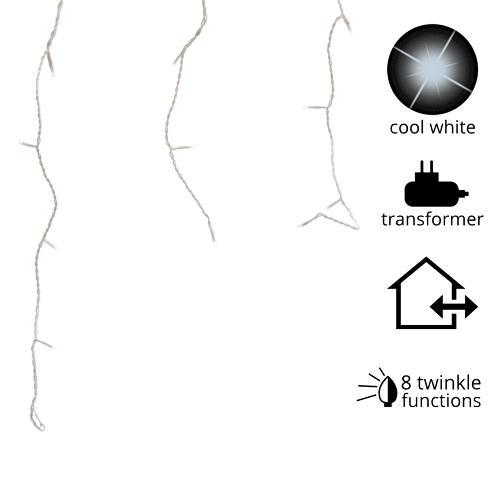 Гирлянда дождь  5х0,5м холоднобелая мерцающая кабель черный 4м 8функций 119диодов LED outdoor