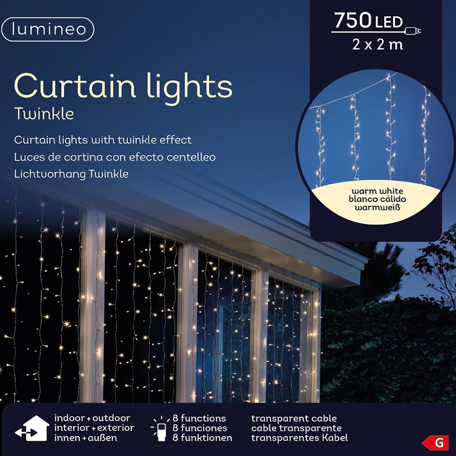 Гирлянда занавес 2х2м теплобелая 8 функций 5 веток 720LED IP-44 indoor/outdoor