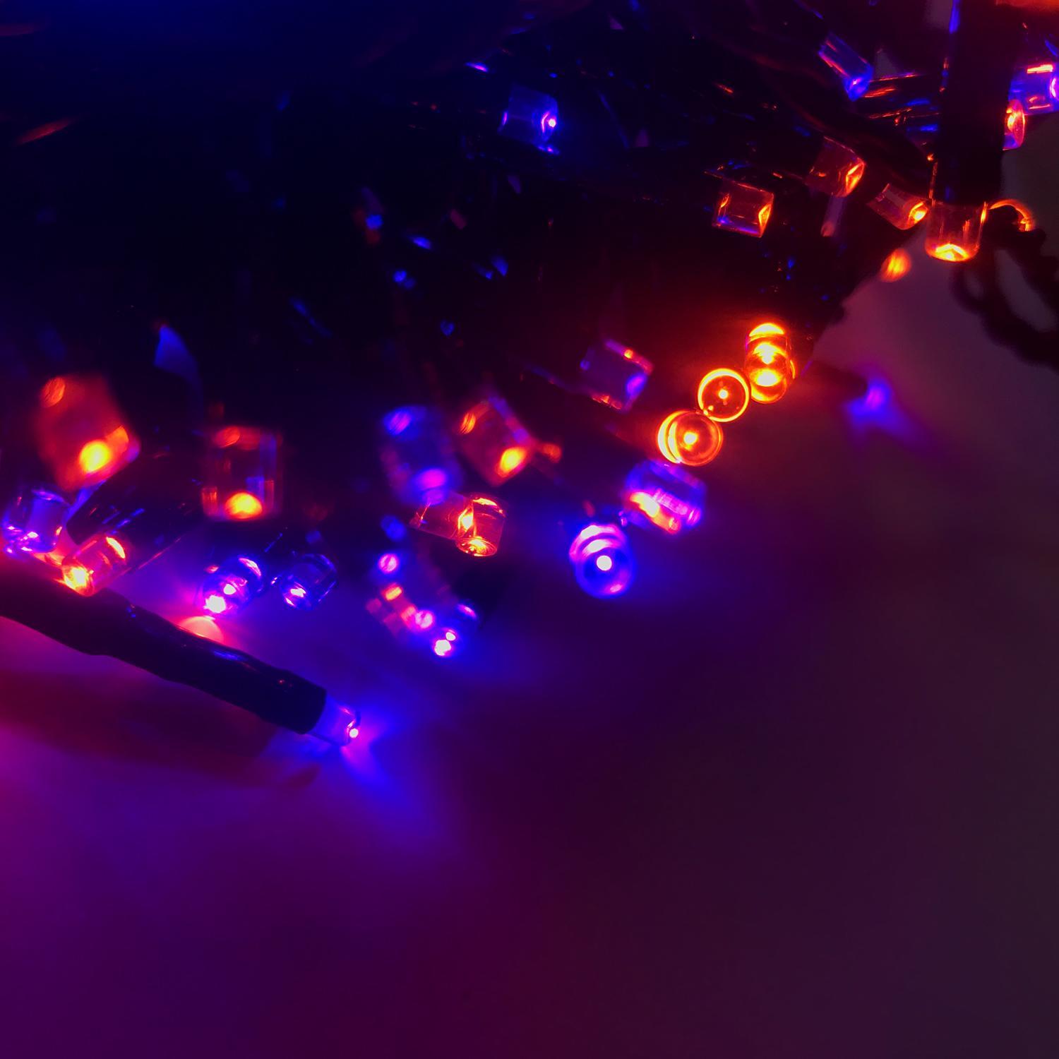 Гирлянда цепочка  11м фиолетовая+оранжевая мигающая 8функций 8ч таймер 500диодов LED MICRO outdoor